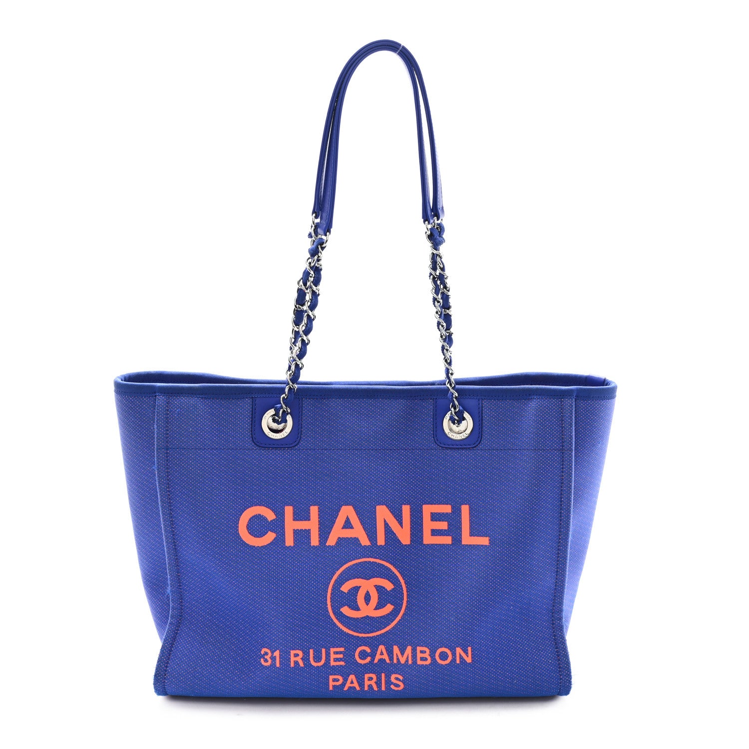 Chanel Mixed Fibers Small Deauville Tote Blue Orange 1766619