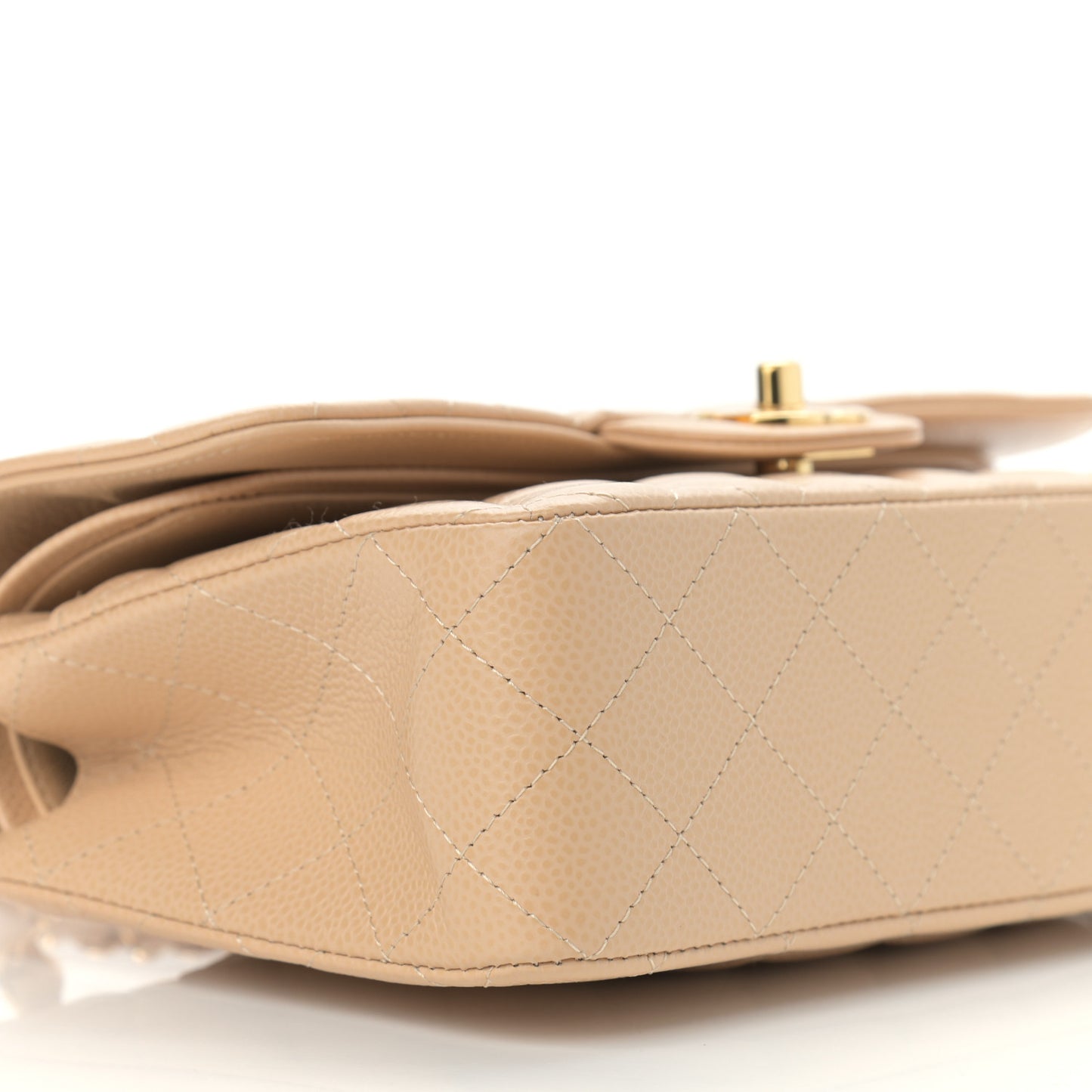 Caviar Quilted Small Double Flap Beige