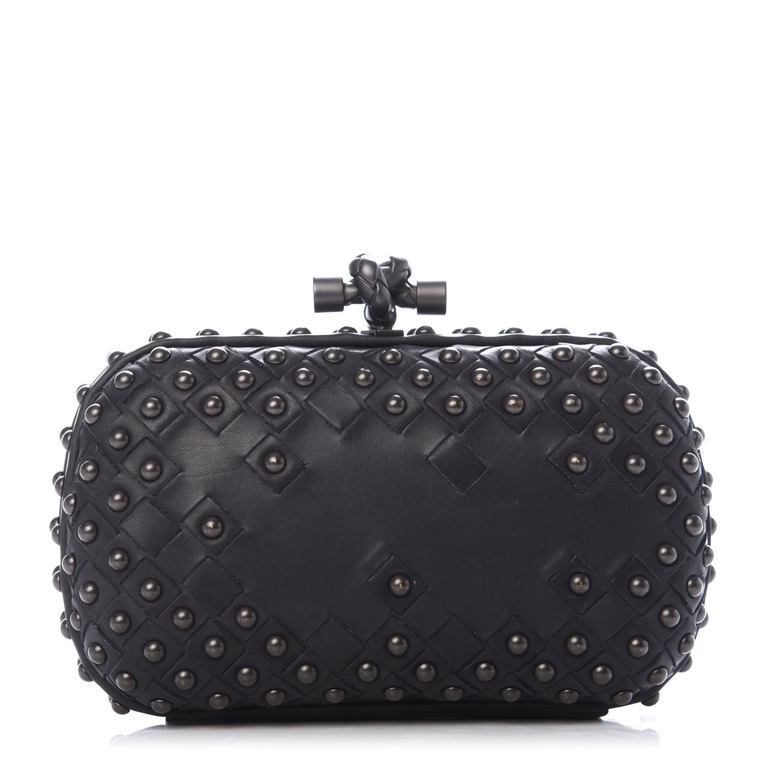 Bottega Veneta Waxy Nappa Intrecciato Knot Studded Clutch Gray 1 of 8