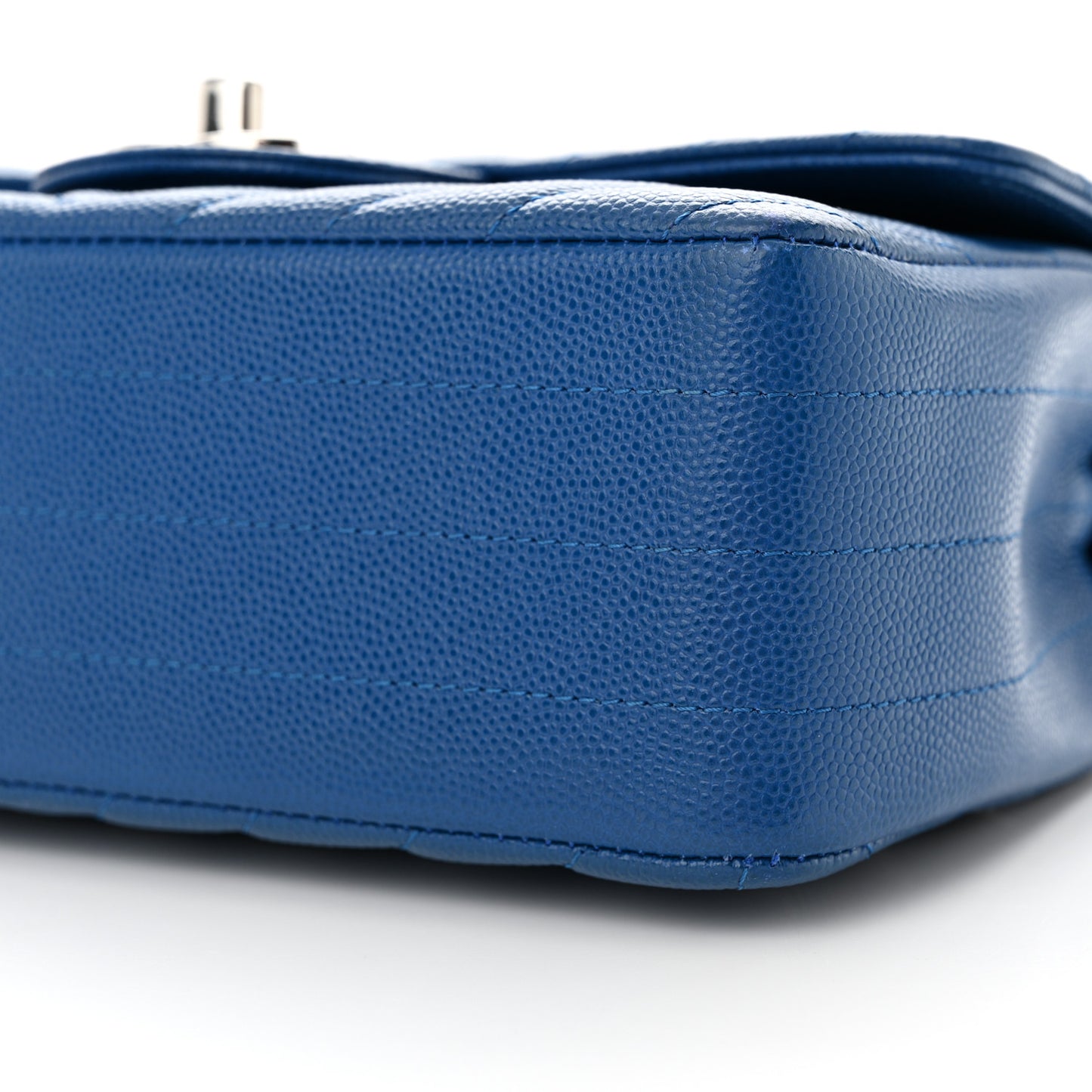 Caviar Chevron Quilted Mini Rectangular Flap Blue