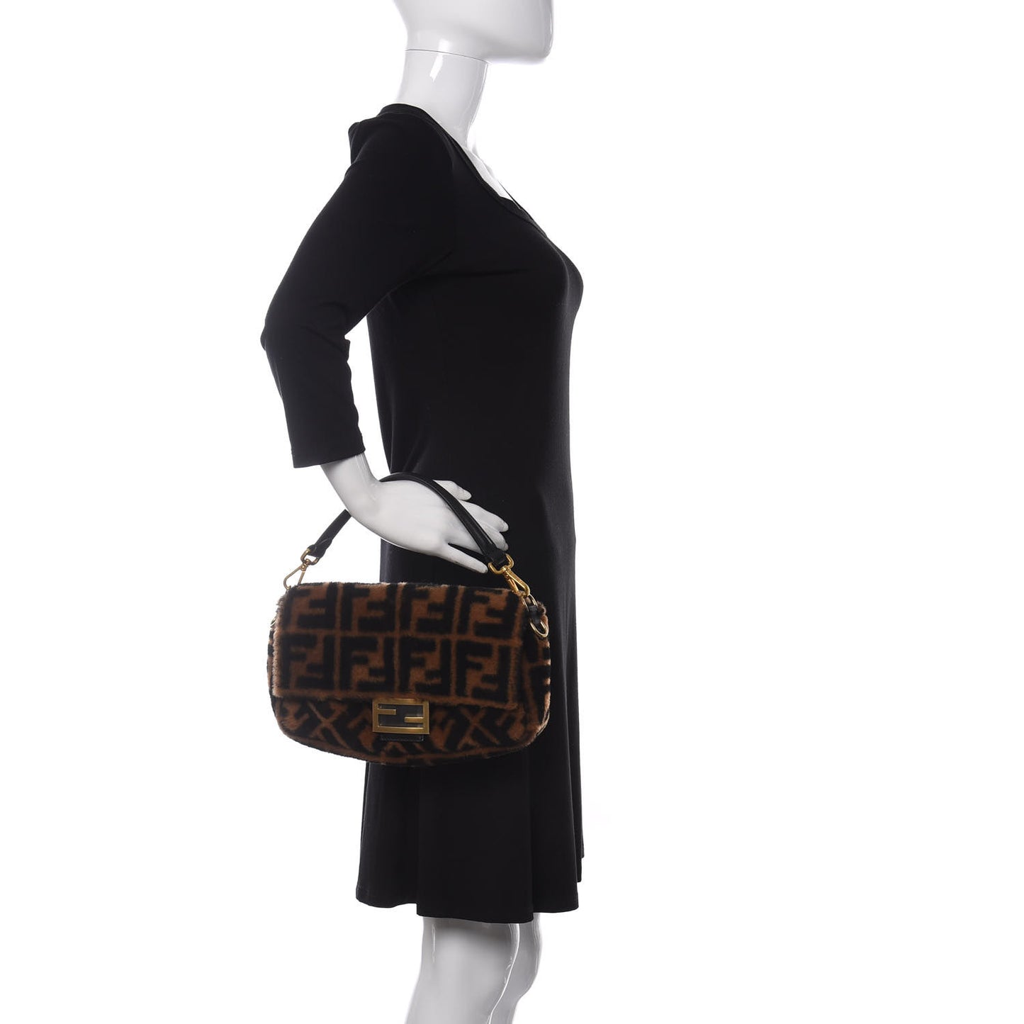 Shearling Vitello Dolce Macro FF 1974 Baguette Tobacco Black