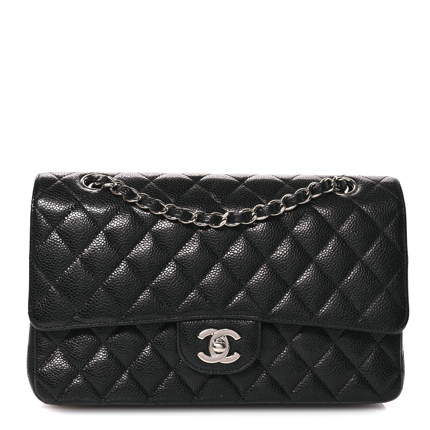 Caviar Quilted Medium Double Flap Black
