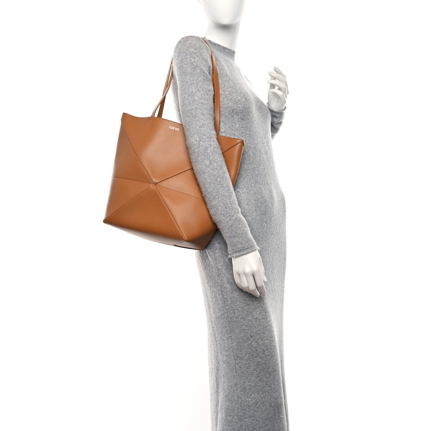 Shiny Calfskin Medium Puzzle Fold Tote Warm Desert