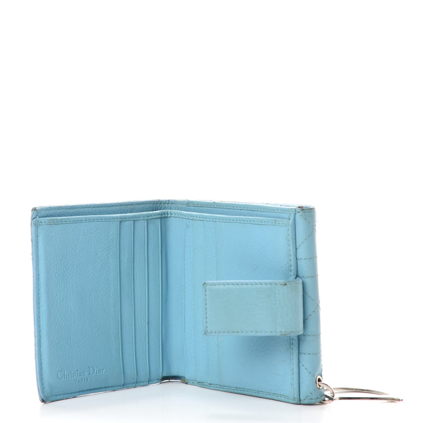 Grained Calfskin Cannage Lady Dior French Wallet Light Blue