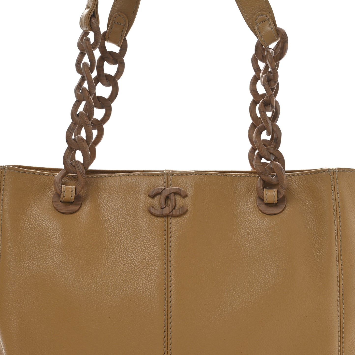 Calfskin Wood Chain Tote Light Brown