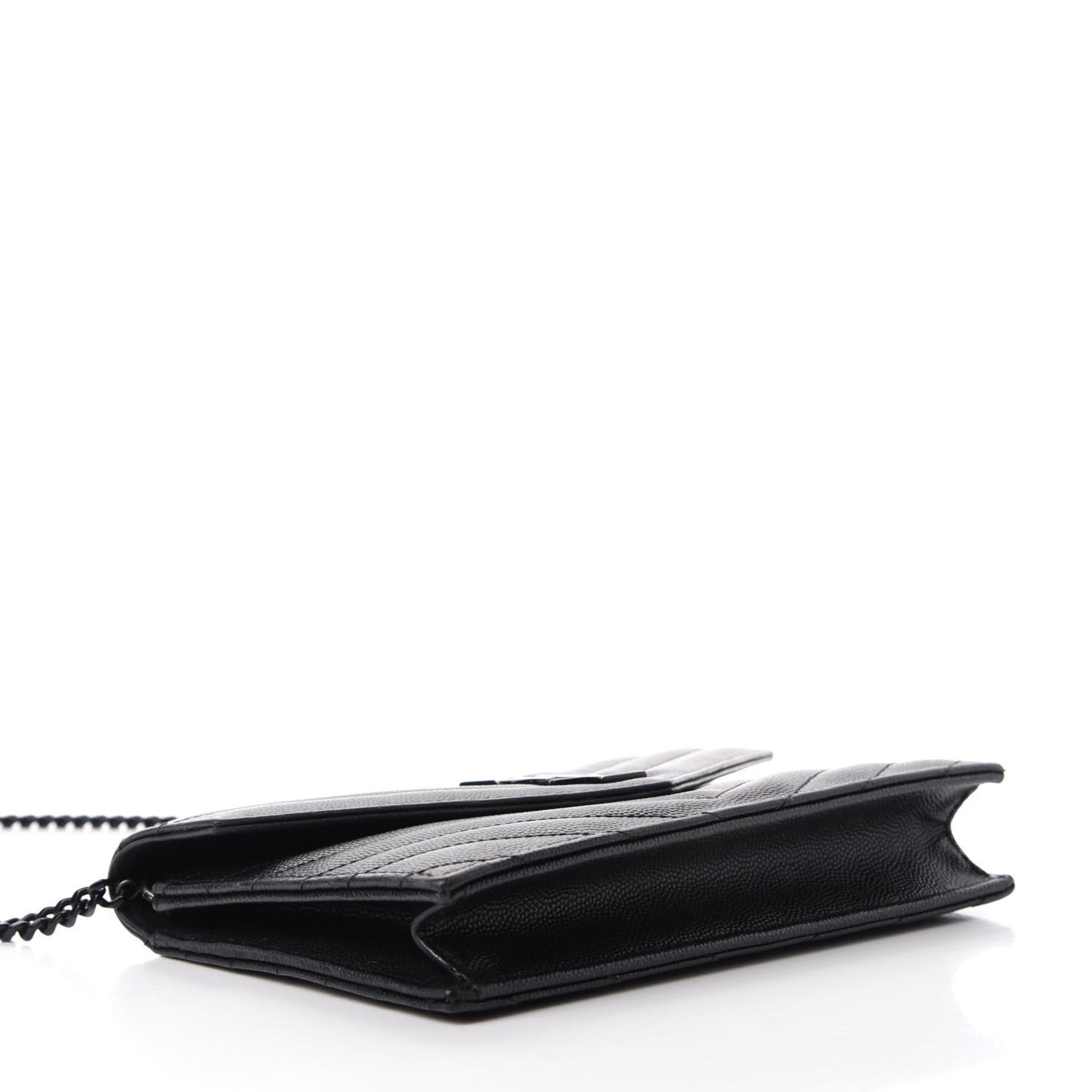 Grain De Poudre Matelasse Chevron Monogram Envelope Chain Wallet Black