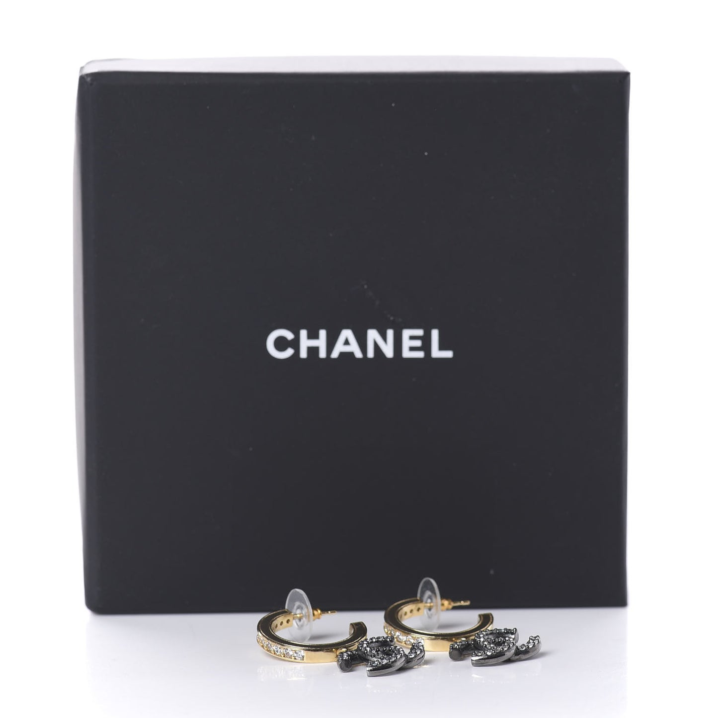 Crystal Lock Symbols CC Hoop Drop Earrings Gold Ruthenium
