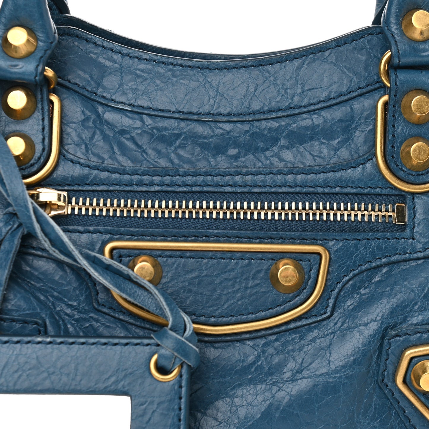 Chevre Gold Metallic Edge Hardware Mini City Blue Profond