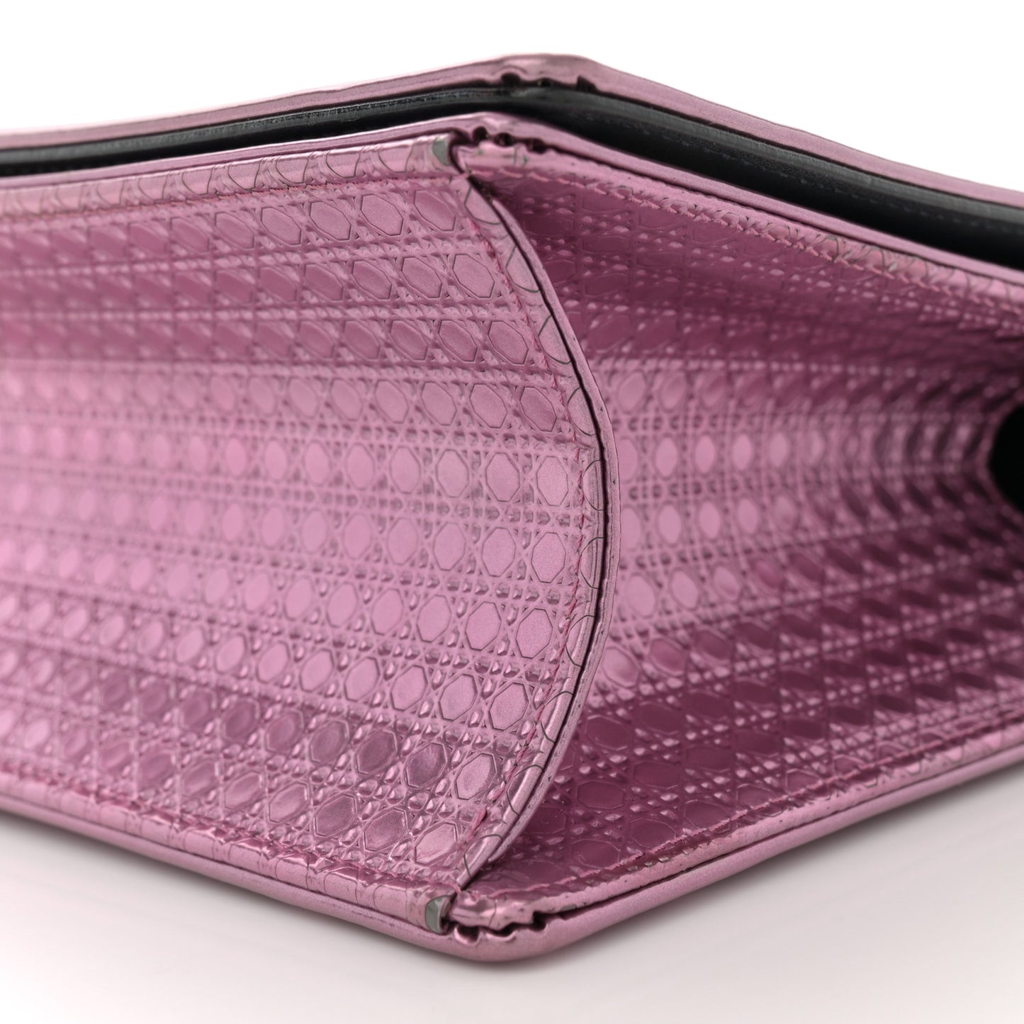 Metallic Patent Micro-Cannage Medium Diorama Flap Bag Pink