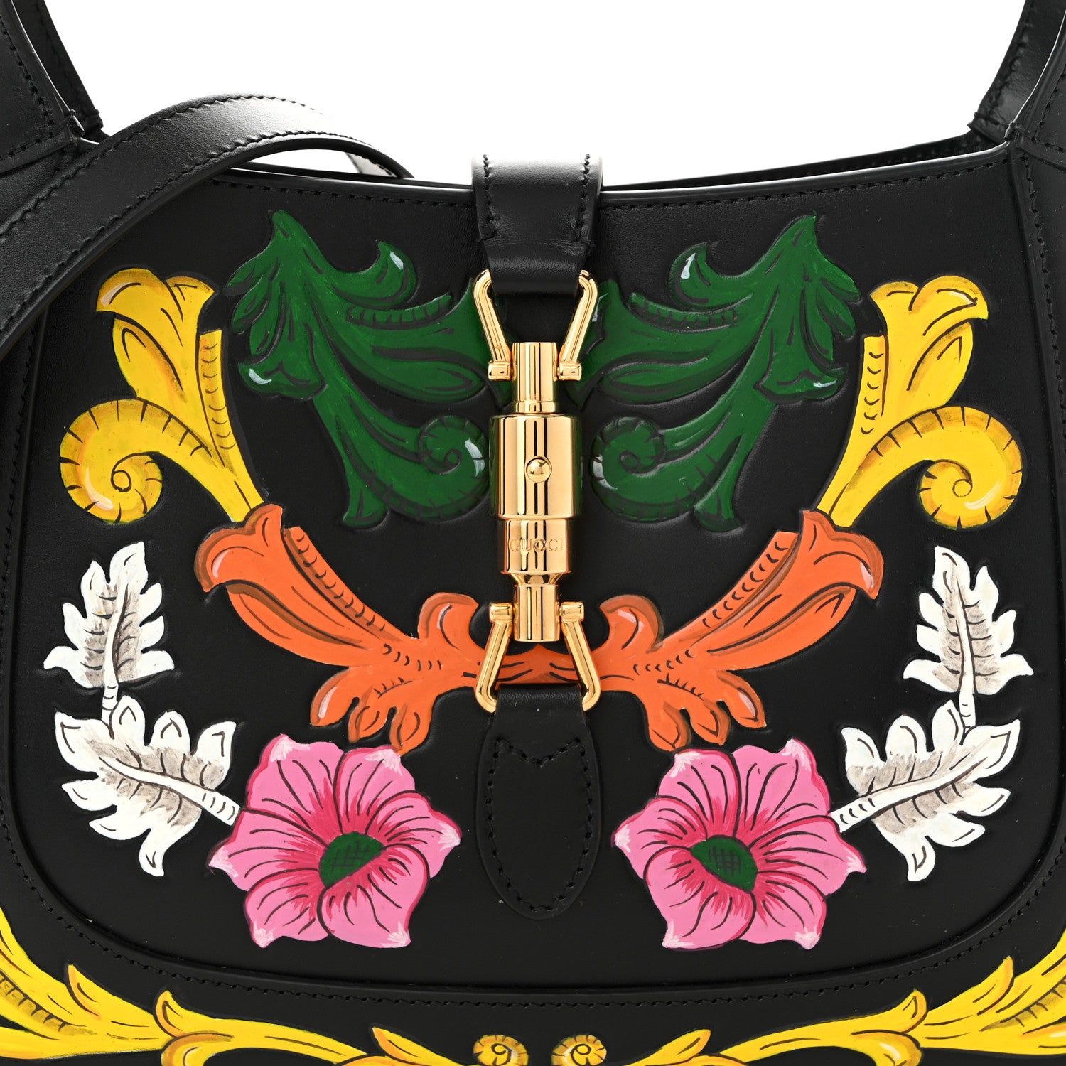 Gucci Calfskin Floral Small Jackie 1961 Hobo Black 8 of 10