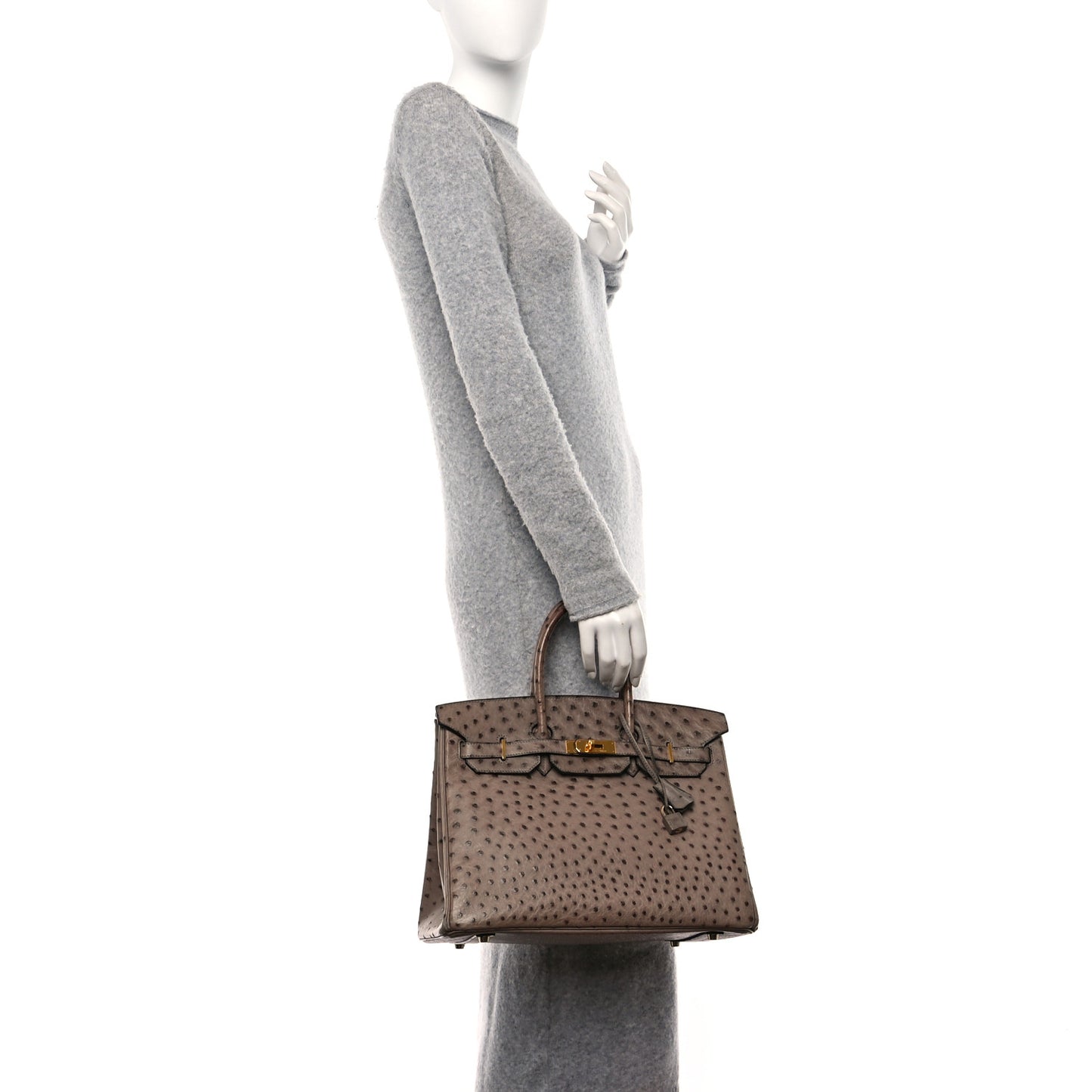 Ostrich Birkin 35 Gris Tourterelle