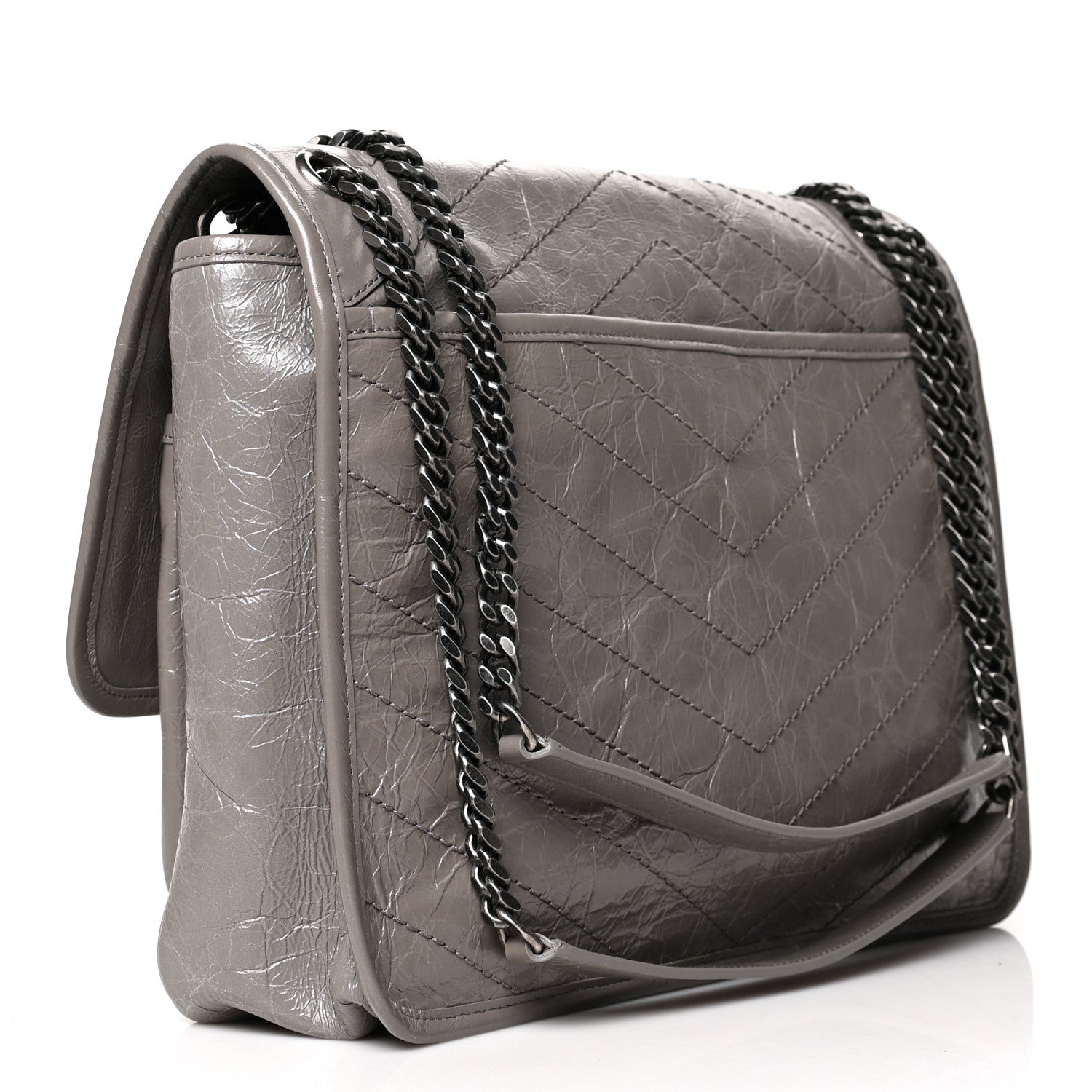 Saint Laurent Crinkled Calfskin Matelasse Monogram Large Niki Chain Satchel Fog 3 of 11