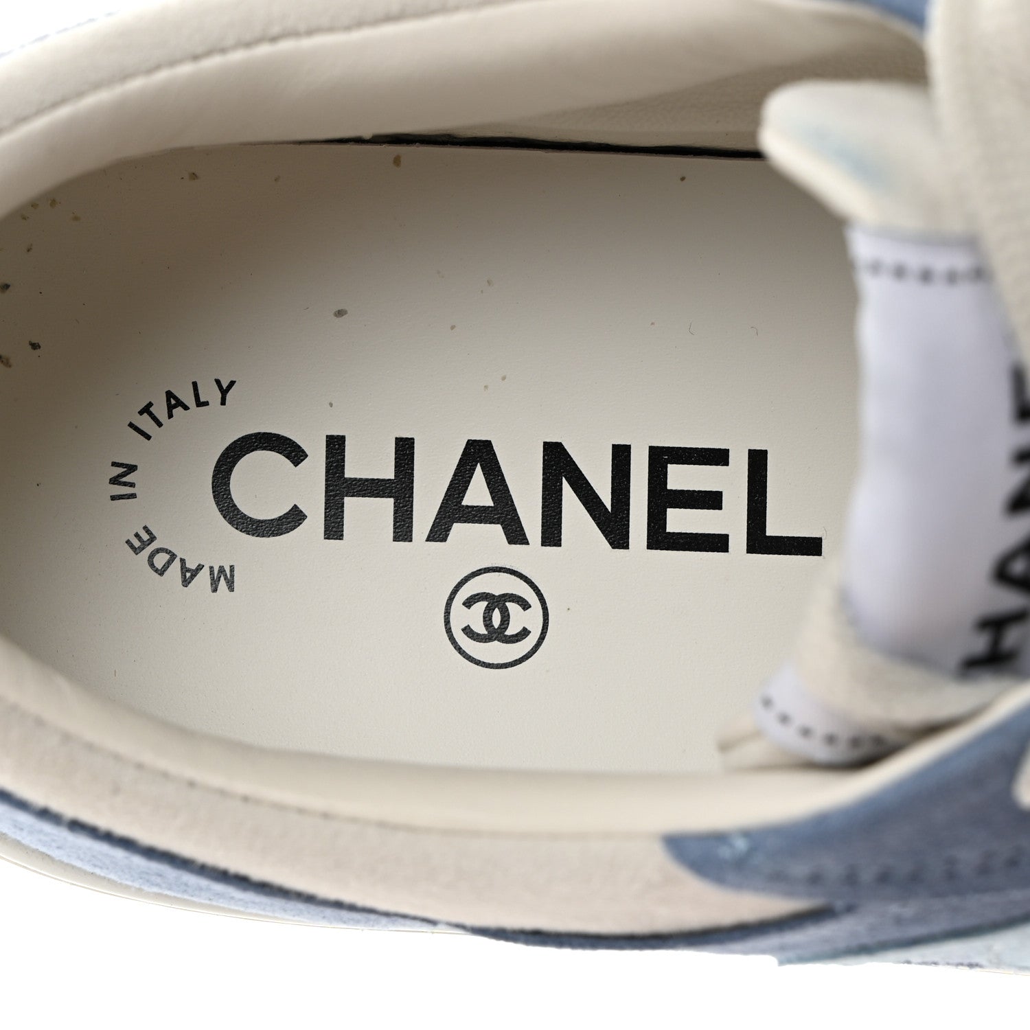 Chanel Suede Kidskin Womens CC Sneakers 38 White Blue 6 of 11