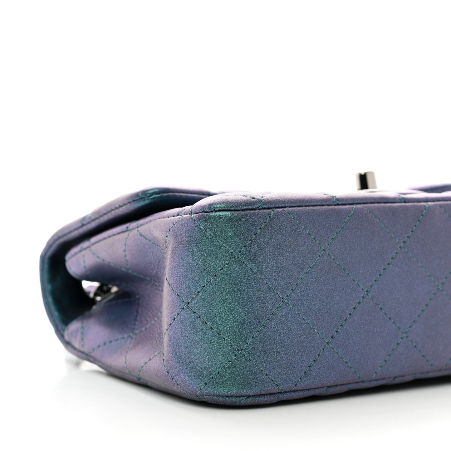 Iridescent Lambskin Quilted Mini Rectangular Flap Turquoise