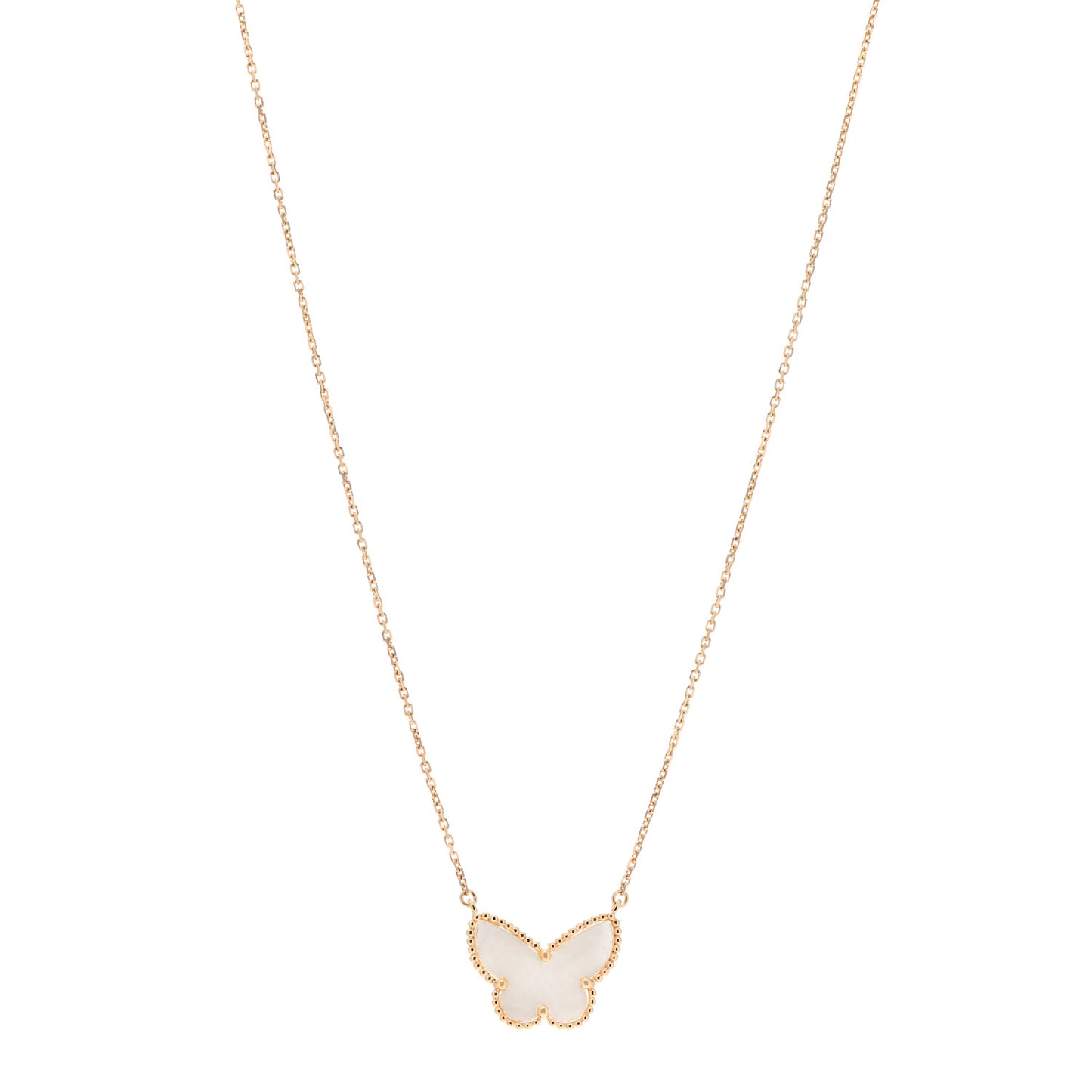 18K Yellow Gold Mother of Pearl Lucky Alhambra Butterfly Pendant Necklace