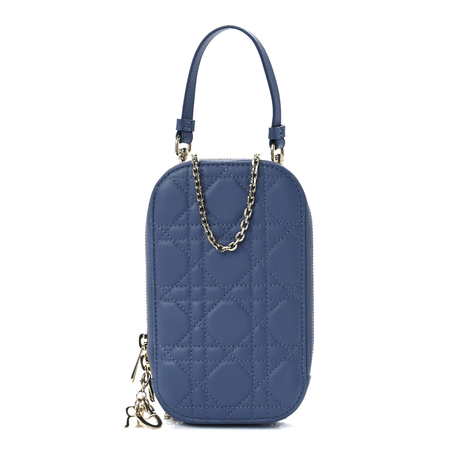 Lambskin Cannage Lady Dior Phone Holder Denim Blue