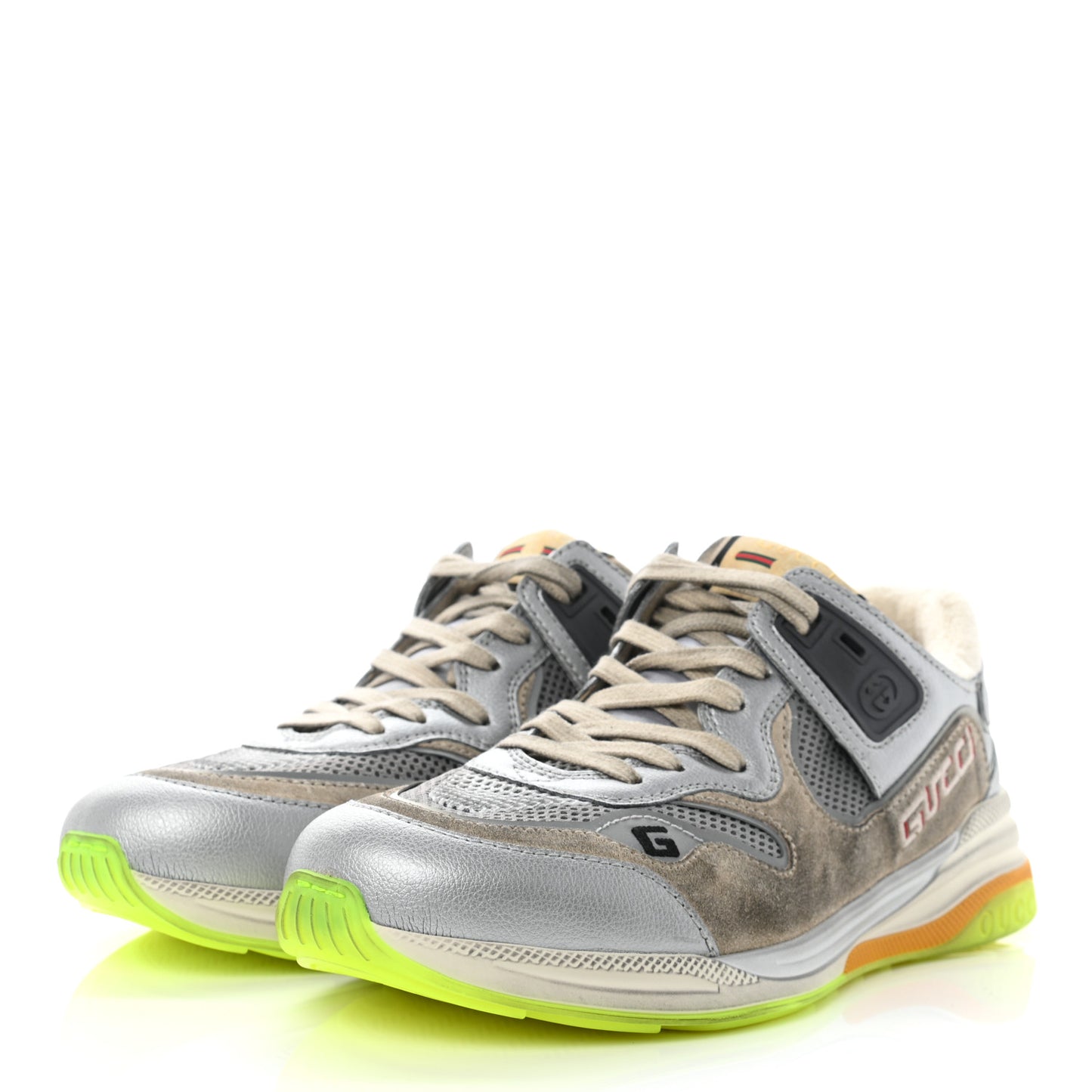 Metallic Calfskin Suede Mens Ultrapace Sneakers 8.5 Silver Oatmeal