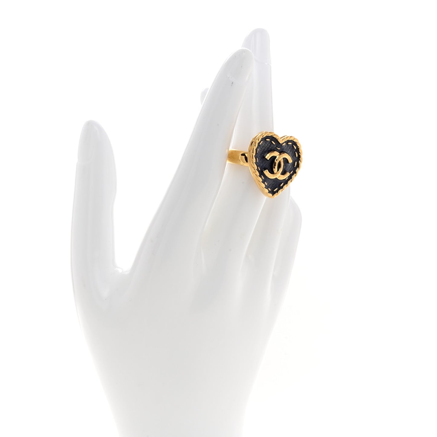 Metal Enamel CC Denim Heart Ring 7 Gold Blue