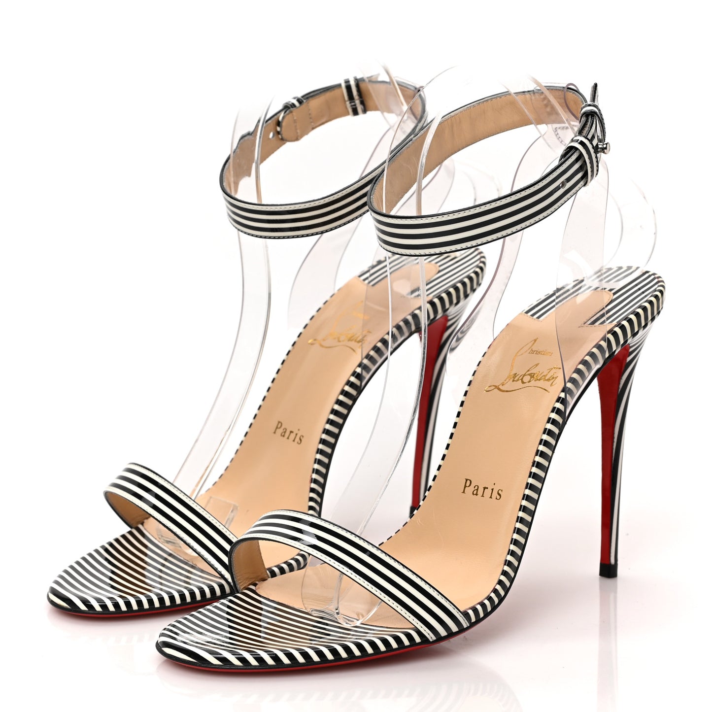Patent PVC Striped Illusion Jonatina 100 Sandals 40 Black White