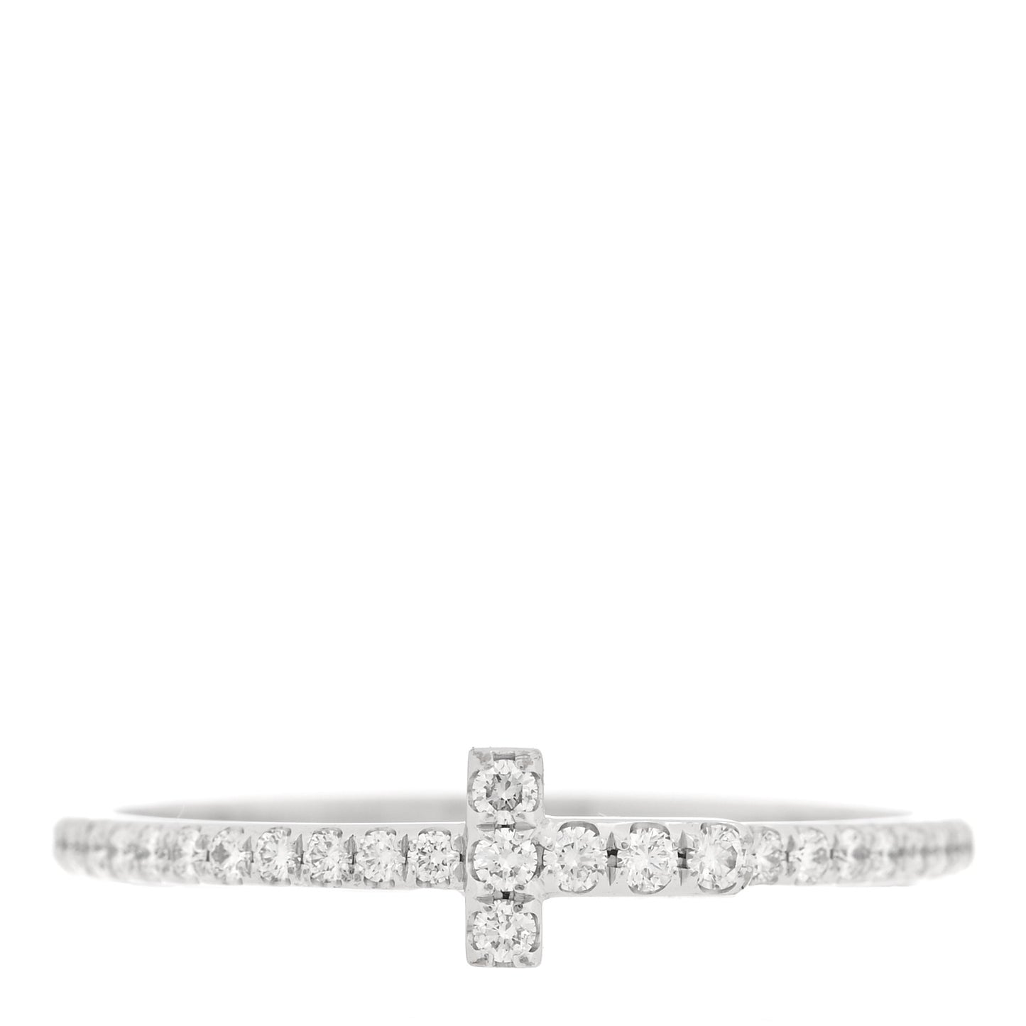 18K White Gold Diamond T Wire Pave Ring 54 7
