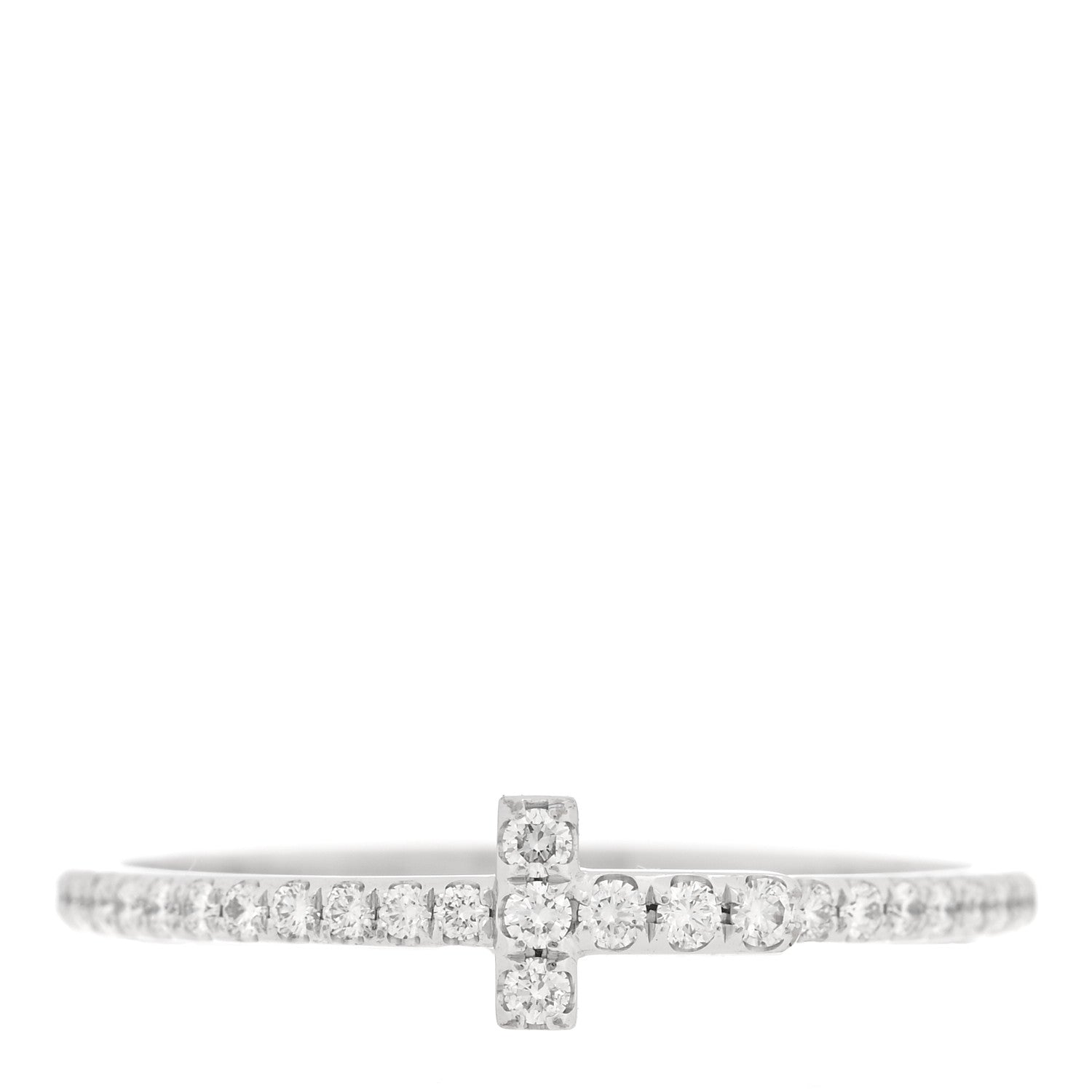 Tiffany 18K White Gold Diamond T Wire Pave Ring 54 7 1 of 5