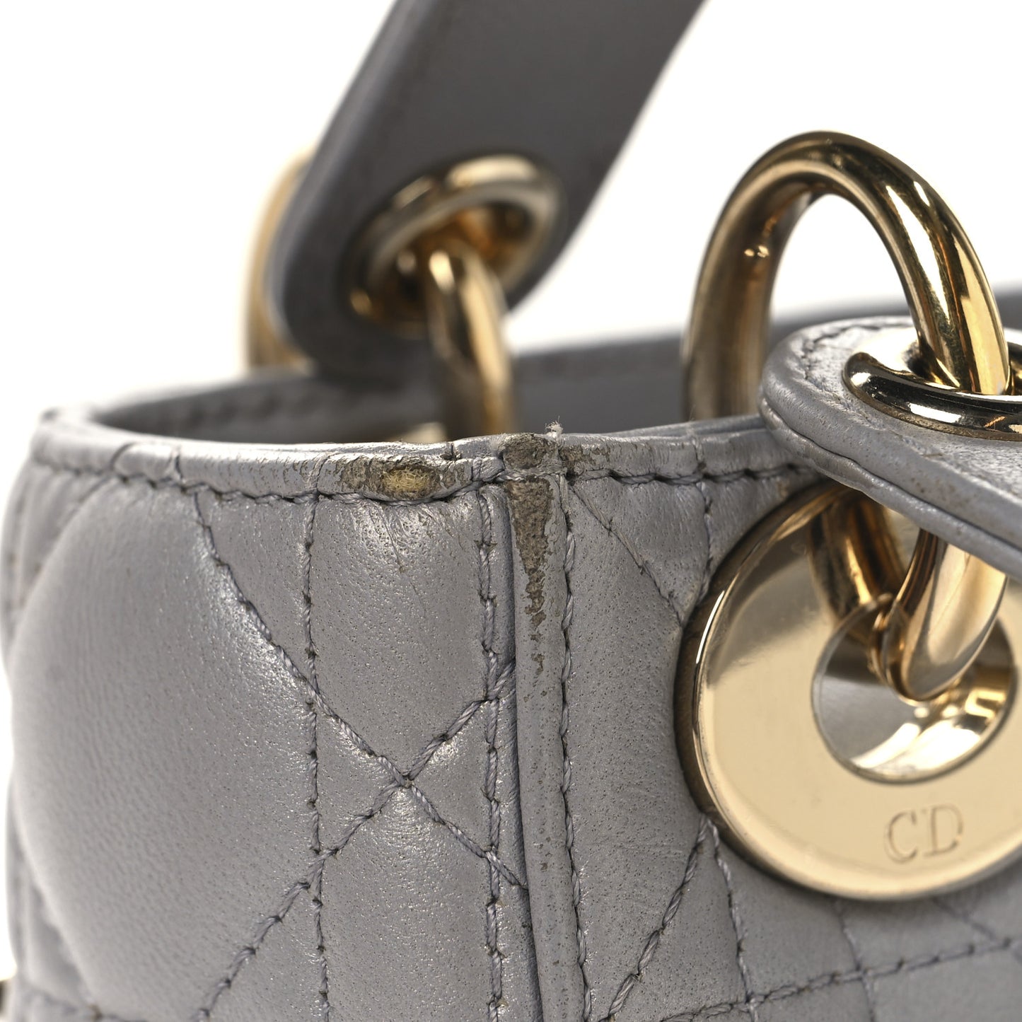 Metallic Lambskin Cannage Mini Lady Dior Grey