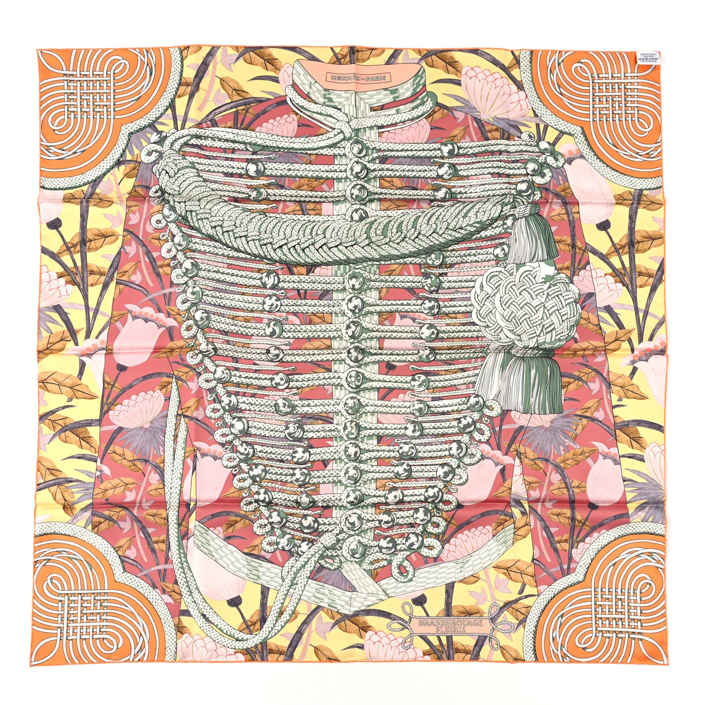 Silk Carre Double Face Brandebourgs Scarf 90 Abricot Corail Etoupe