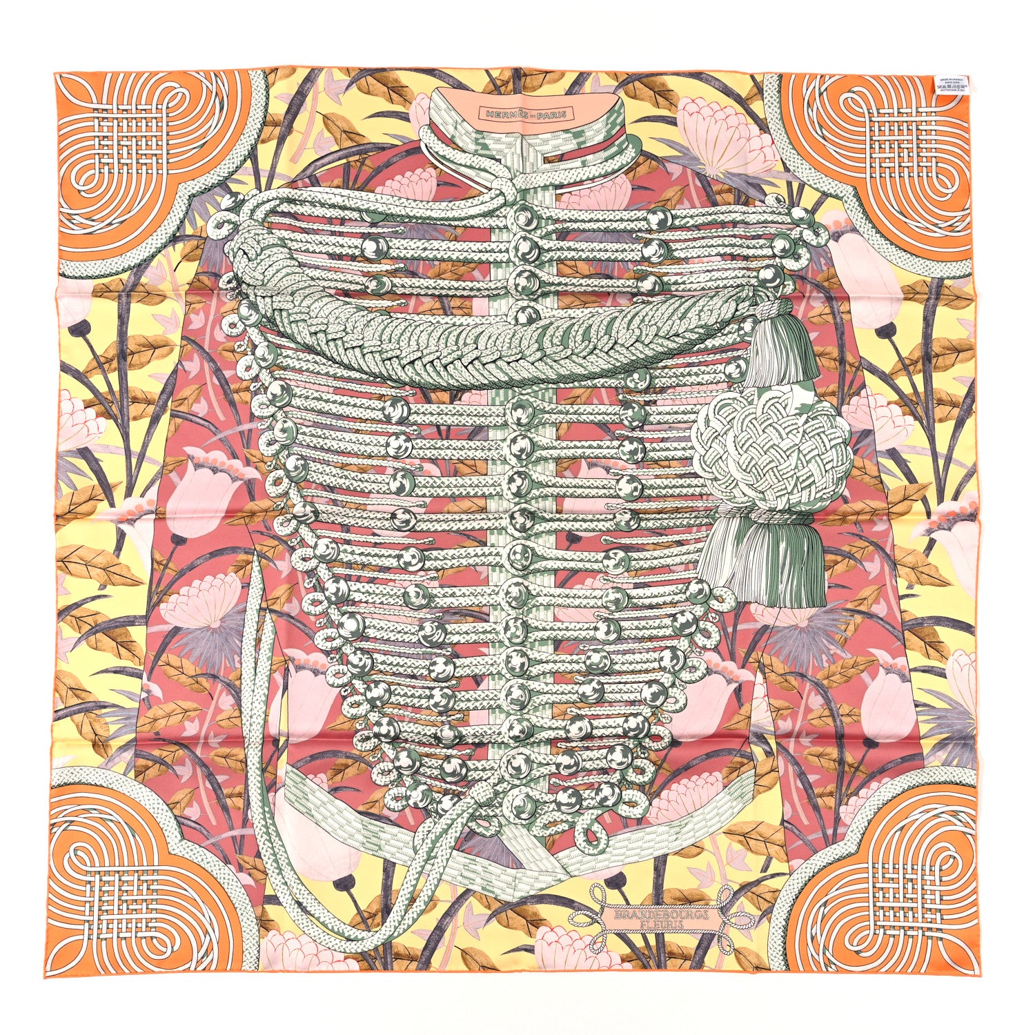 Hermes Silk Carre Double Face Brandebourgs Scarf 90 Abricot Corail Etoupe 4 of 4