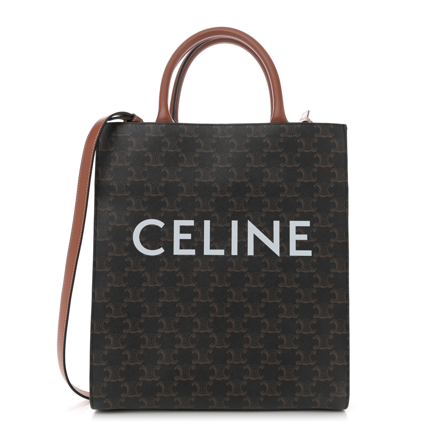 Triomphe Canvas Calfskin Small Vertical Cabas Tan