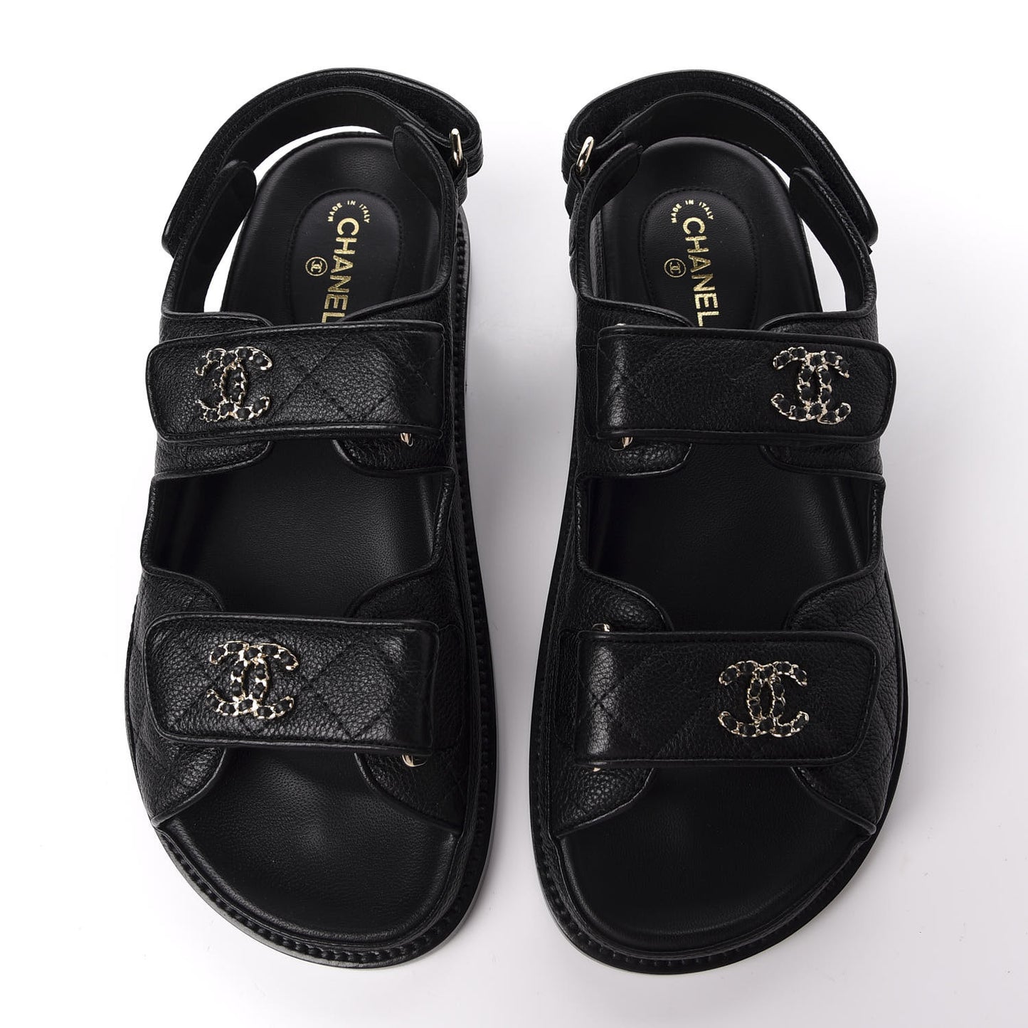 Grained Calfskin Velcro Dad Sandals 36 Black