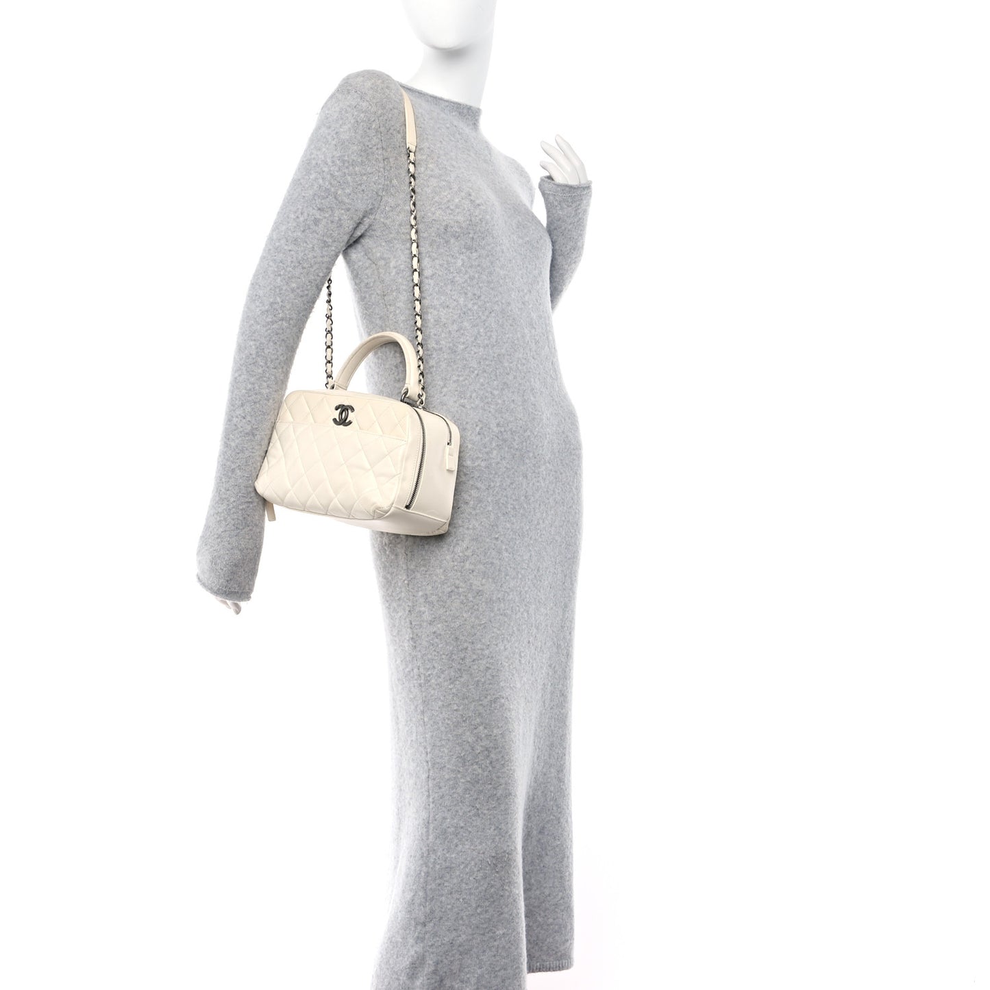 Lambskin Quilted Medium Trendy CC Bowling Bag White