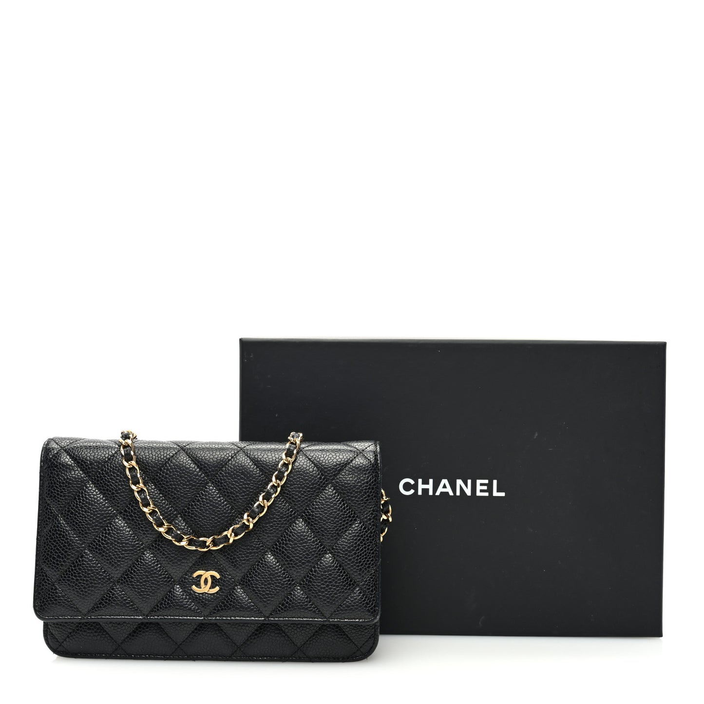Caviar Quilted Wallet on Chain WOC Black