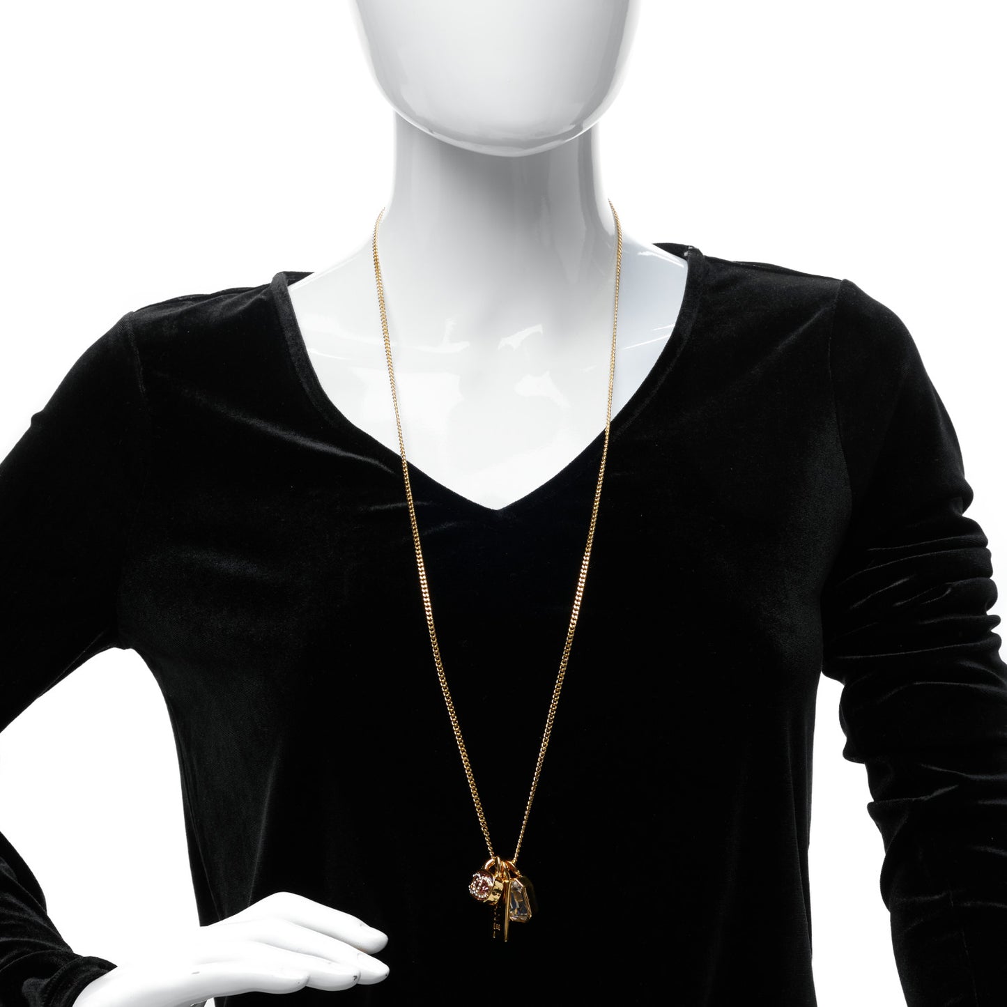 Metal Crystal Charm Necklace Purple Gold