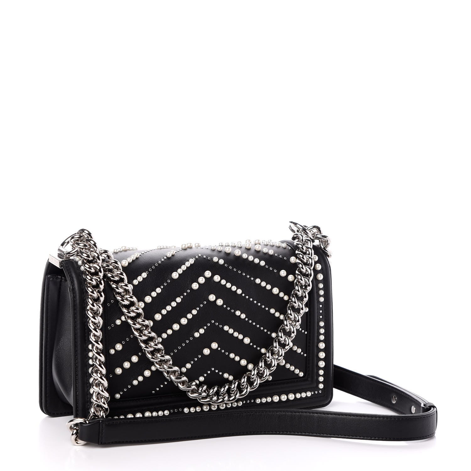 Chanel Calfskin Pearl Chevron Medium Boy Flap Black 3 of 10