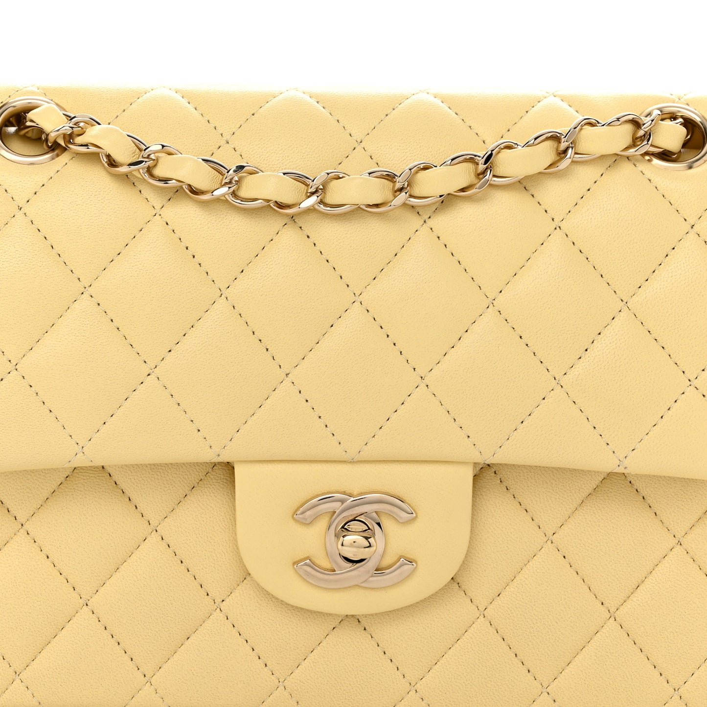 Lambskin Quilted Small Double Flap Yellow