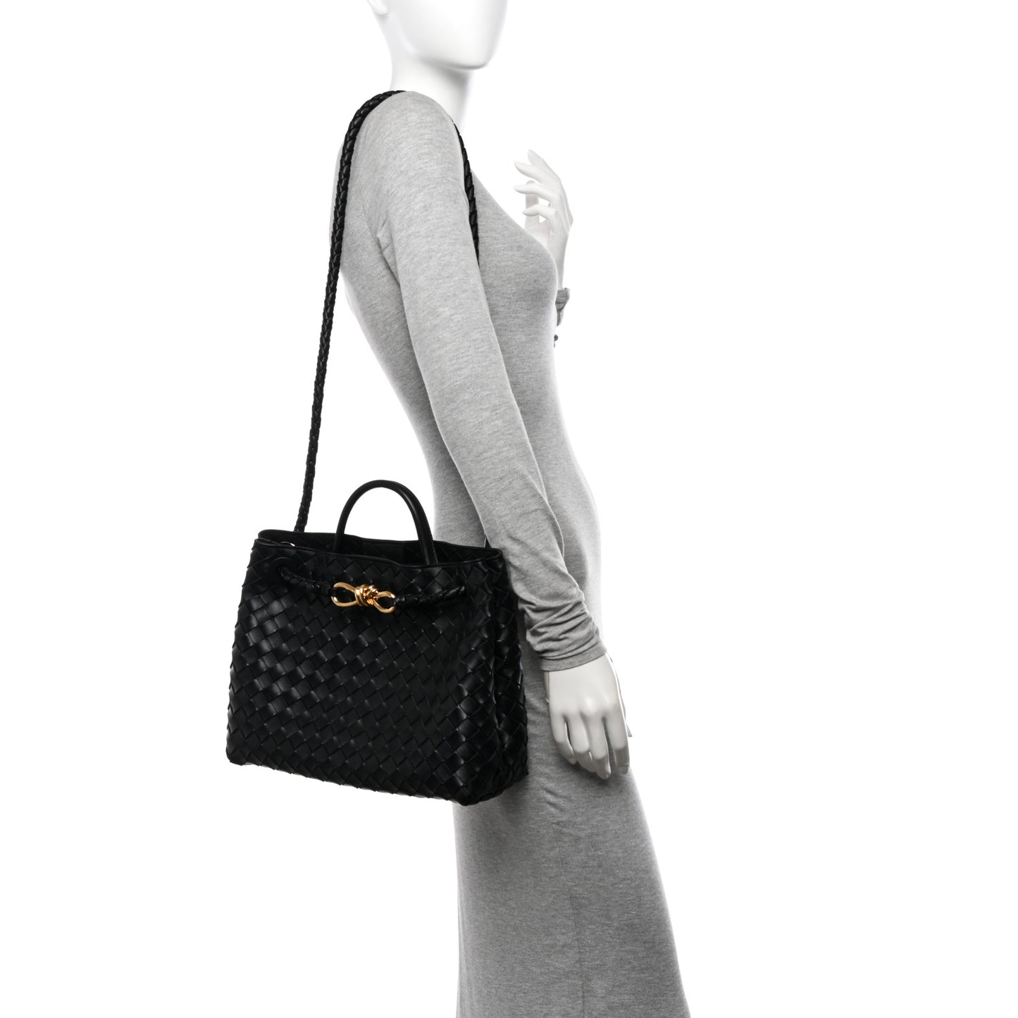 Nappa Intrecciato Medium Andiamo Shoulder Bag Black