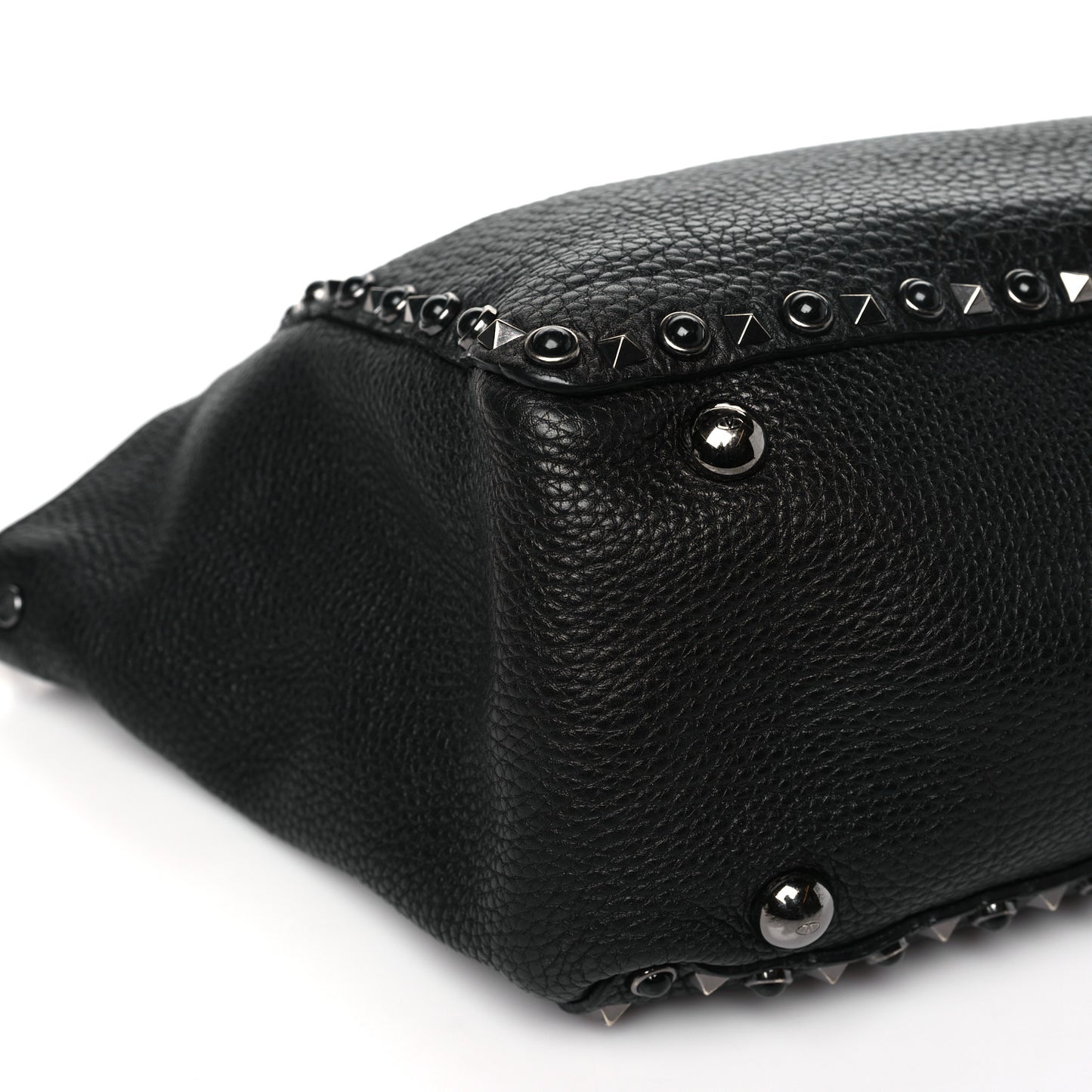 Grained Calfskin Onyx Medium Rockstud Rolling Tote Black