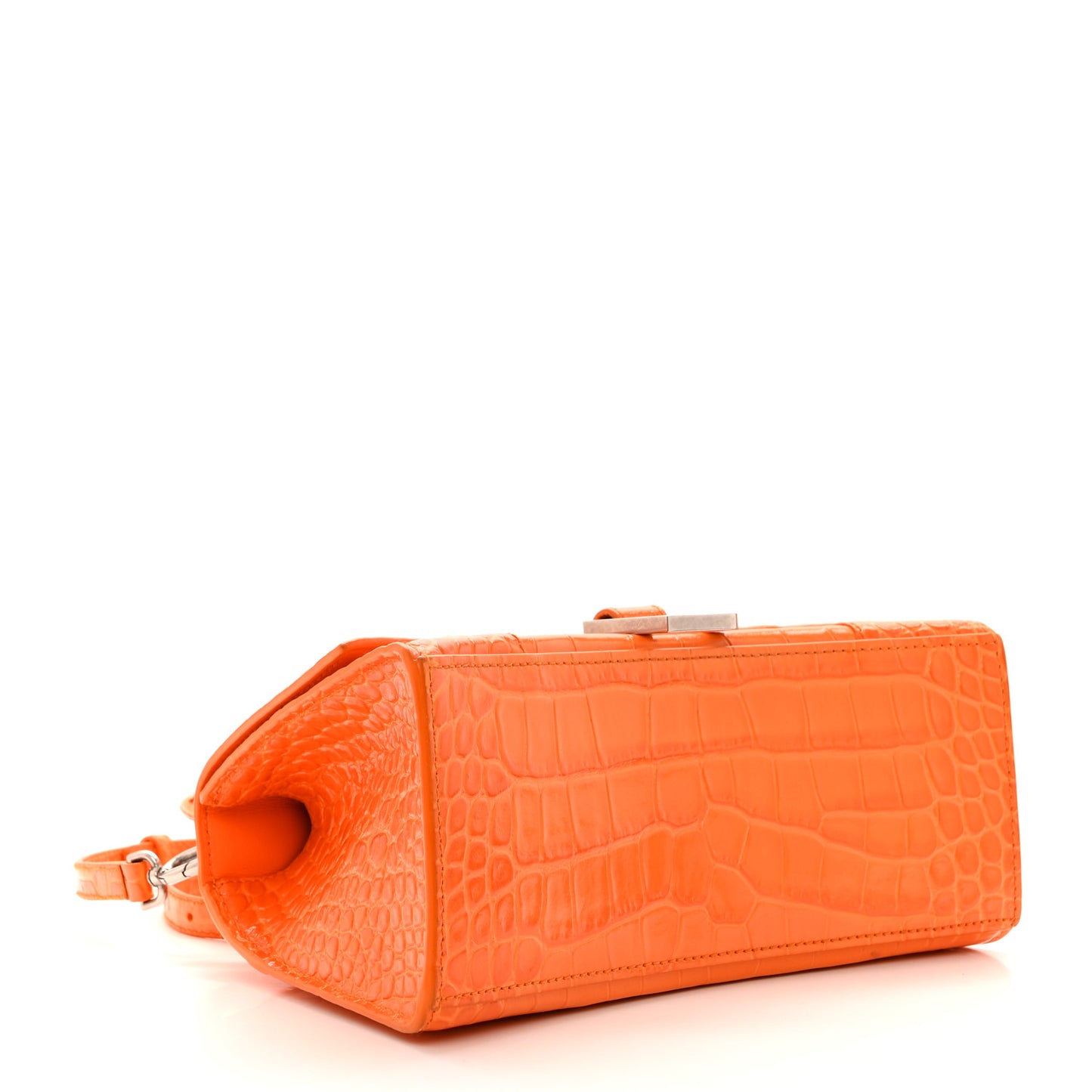 Shiny Calfskin Crocodile Embossed Small Hourglass Top Handle Bag Pop Orange