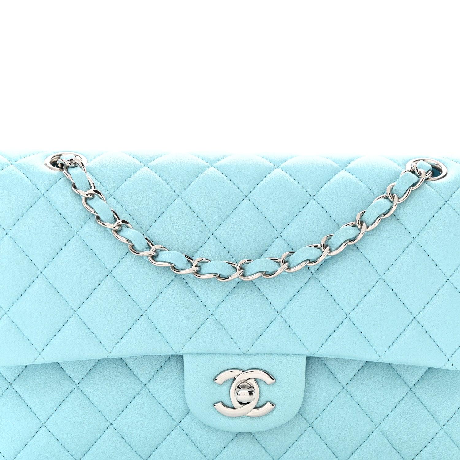 Chanel Lambskin Quilted Medium Double Flap Light Blue 8 of 11