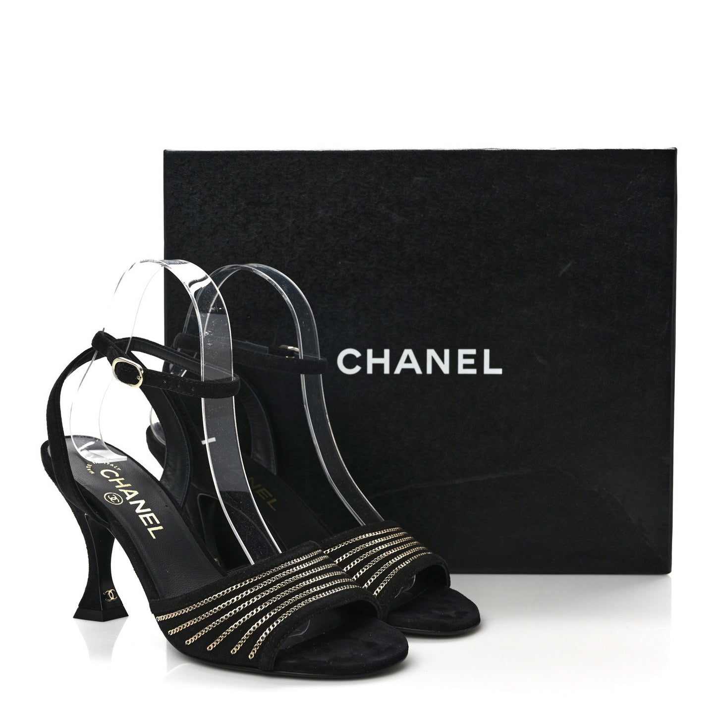 Suede Kidskin Chain Sandals 36.5 Black