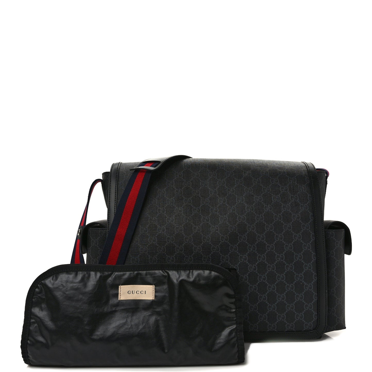 GG Supreme Monogram Web Messenger Diaper Bag Black Grey