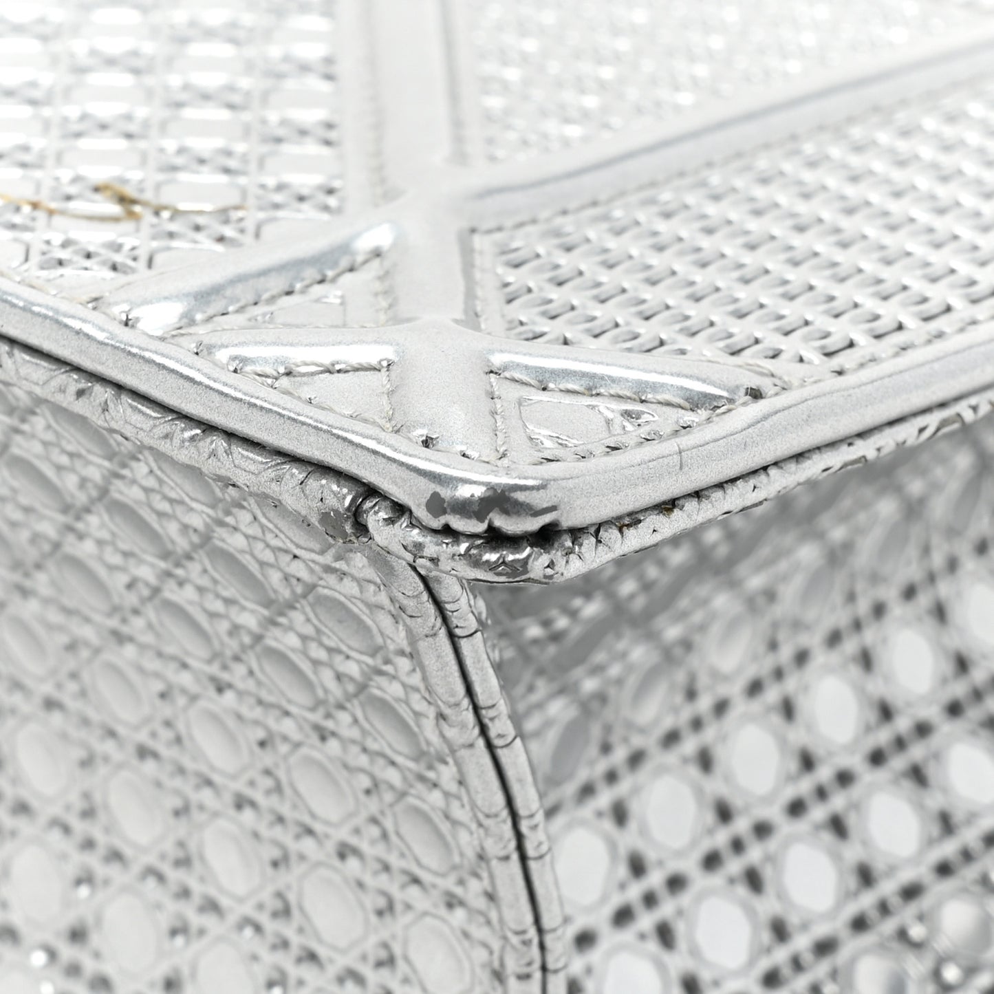 Metallic Patent Micro-Cannage Medium Diorama Flap Bag Silver