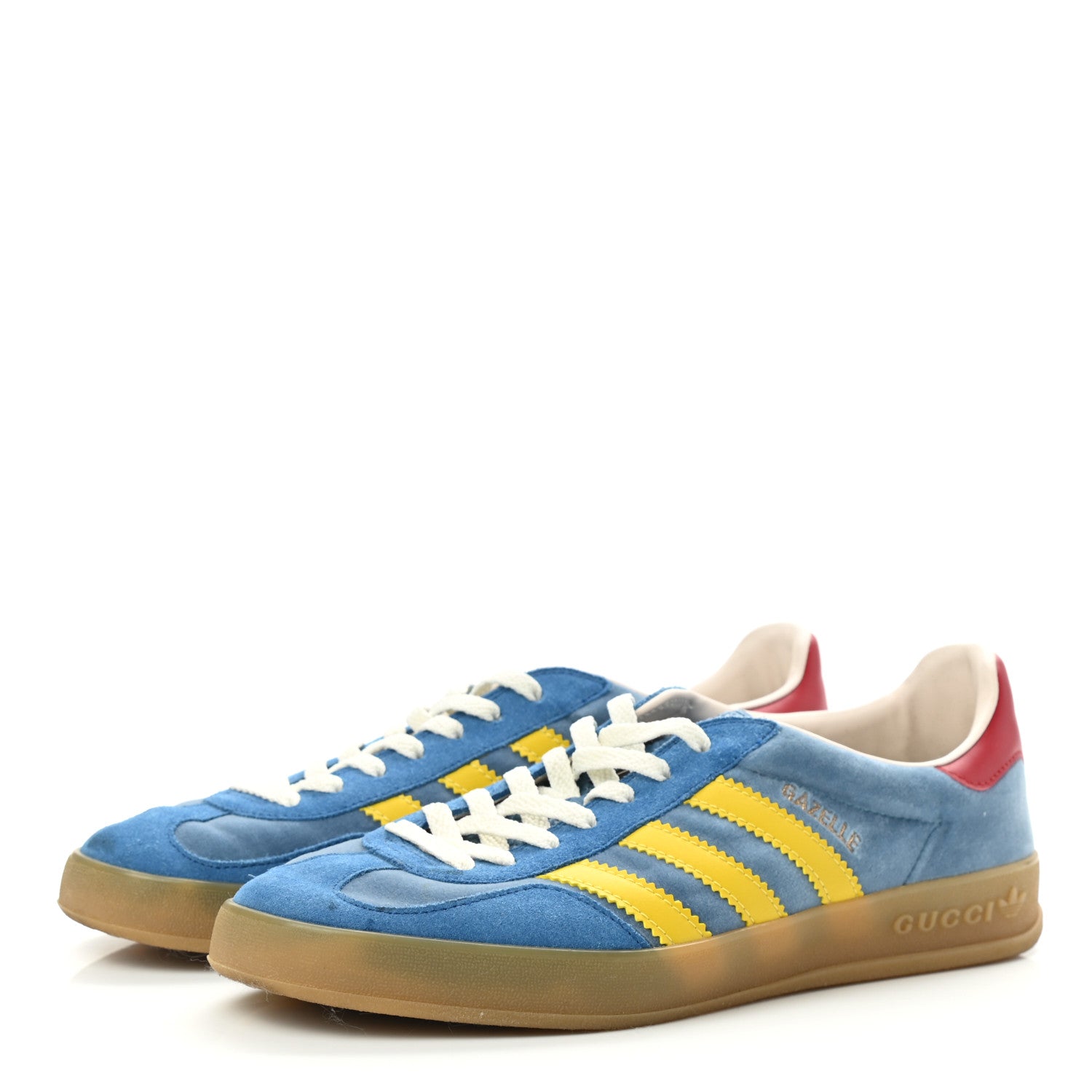 Gucci X ADIDAS Softy Velvet Suede Madeira Demetra Mens Gazelle Sneakers 9 Ice Blue Velvet Blue Smile Yellow 3 of 8