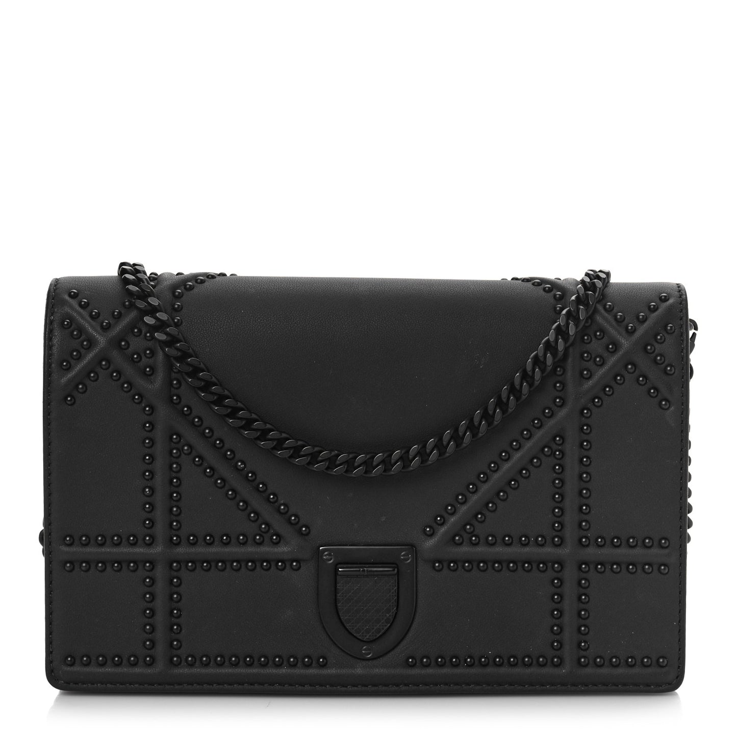 Ultra Matte Calfskin Studded Diorama Wallet on Chain Pouch Black