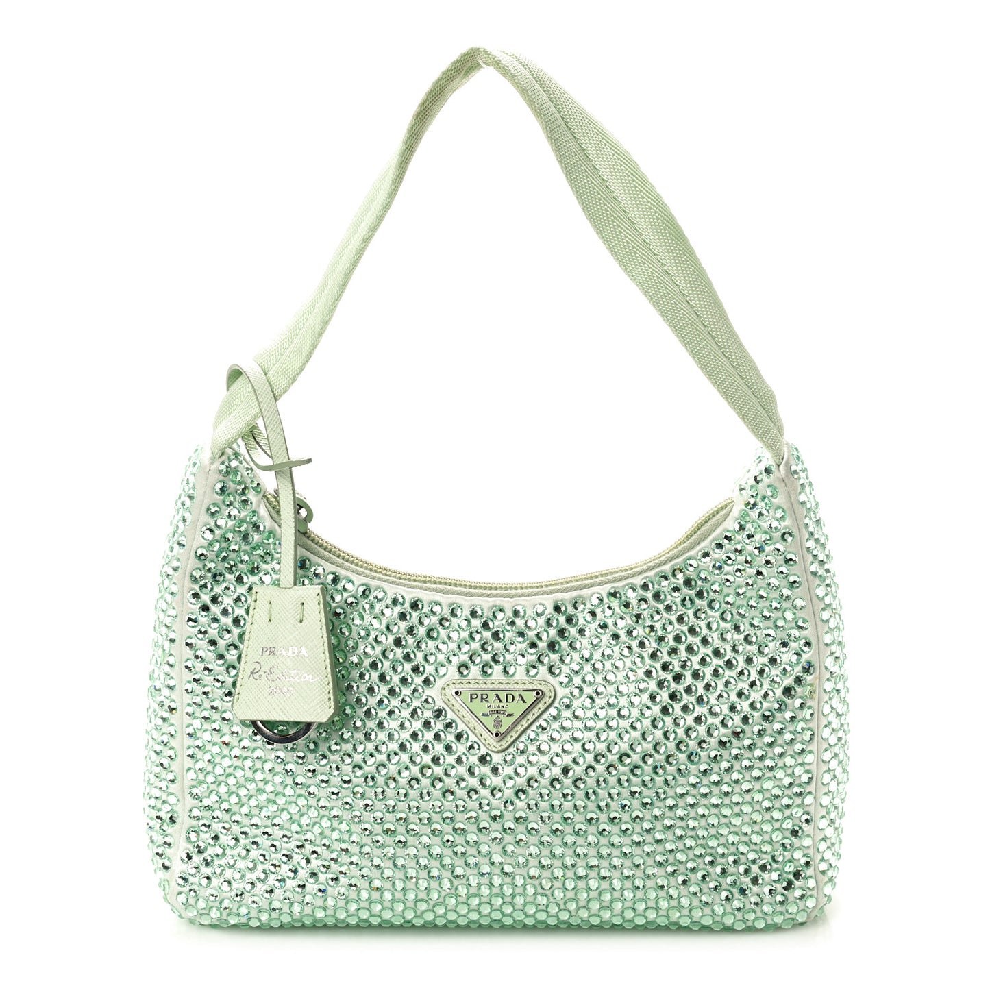Satin Crystal Mini Re-Edition 2000 Bag Acqua