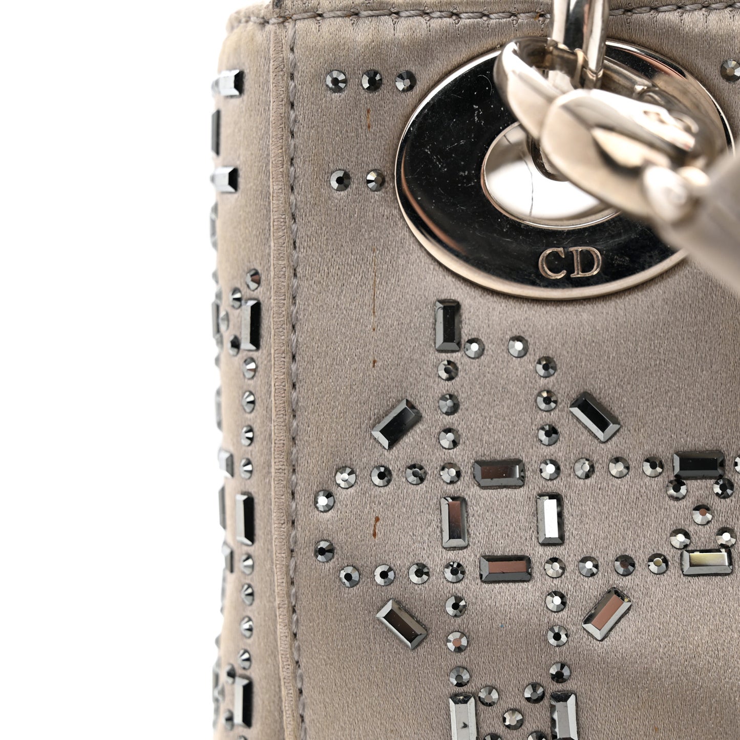 Satin Crystal Cannage Mini Lady Dior Gray