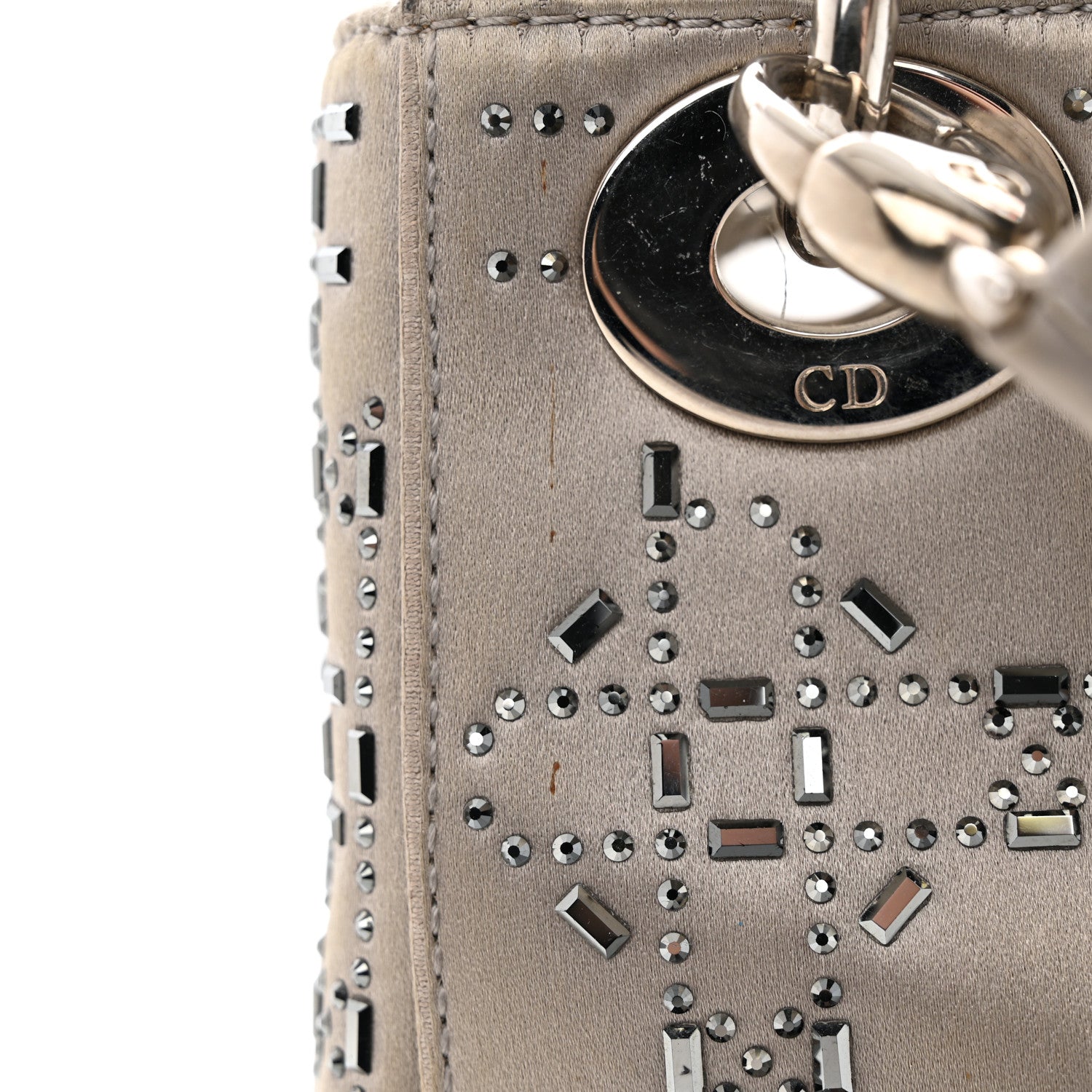 Christian Dior Satin Crystal Cannage Mini Lady Dior Gray 21 of 22