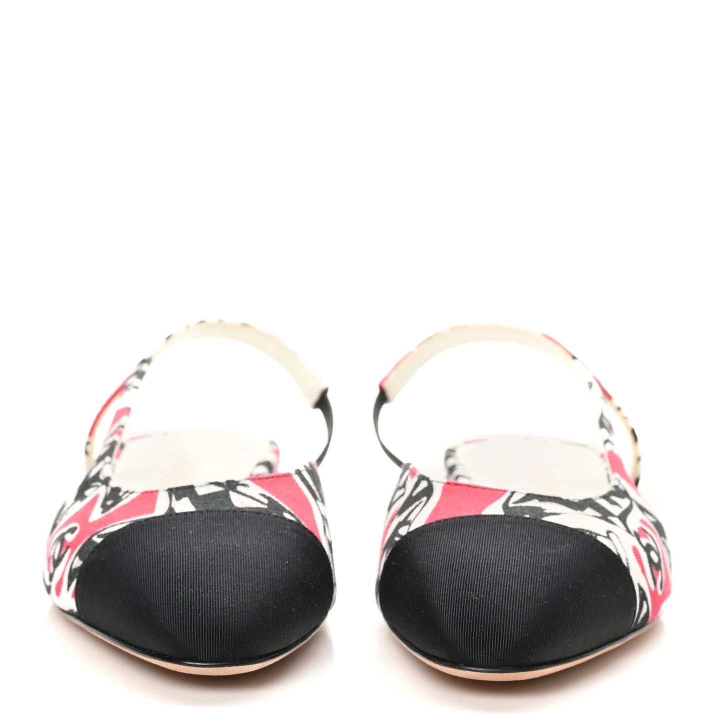 Printed Fabric Grosgrain Cap Toe CC Slingback Flats 37 Red Black White
