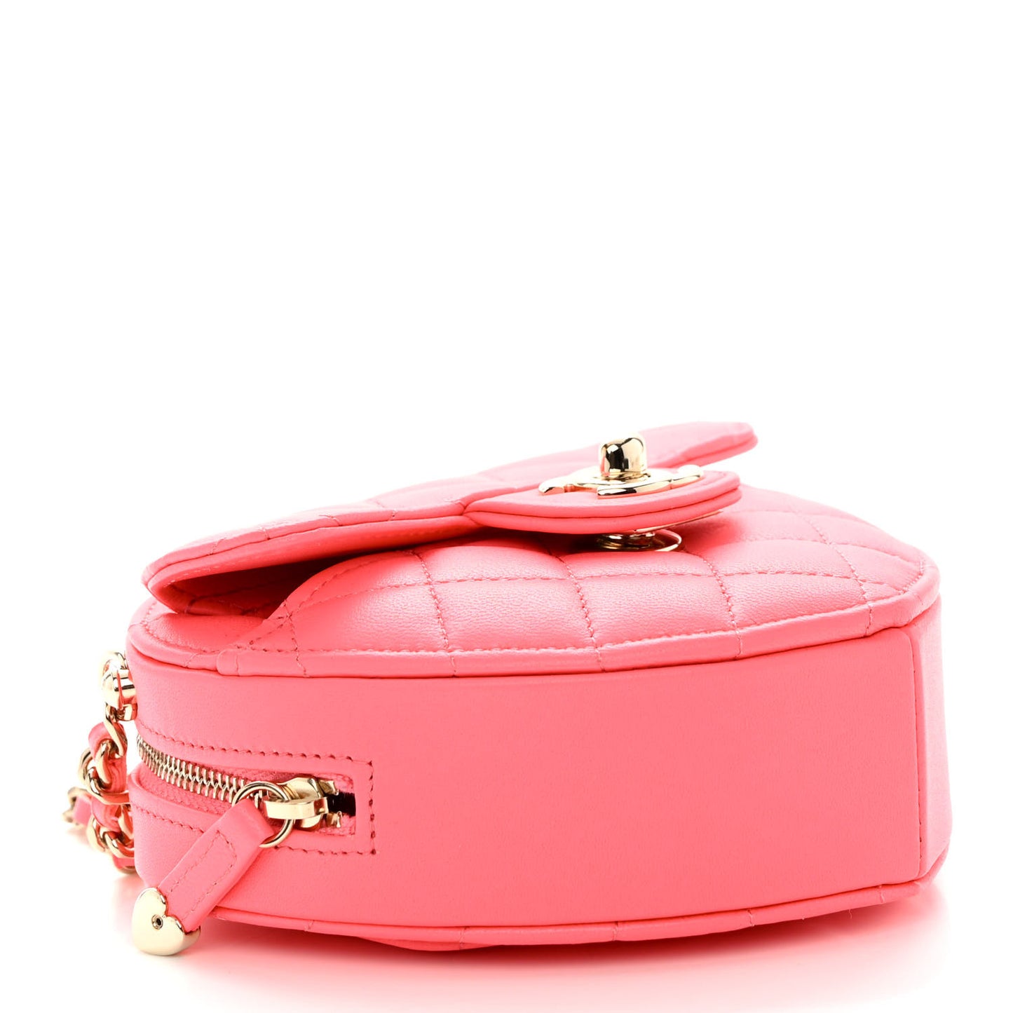 Lambskin Quilted CC In Love Heart Clutch With Chain Pink