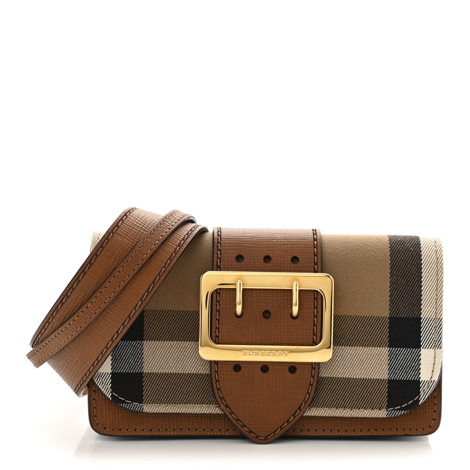 Burberry House Check Bridle Calfskin Small Madison Buckle Bag Tan 1 of 16